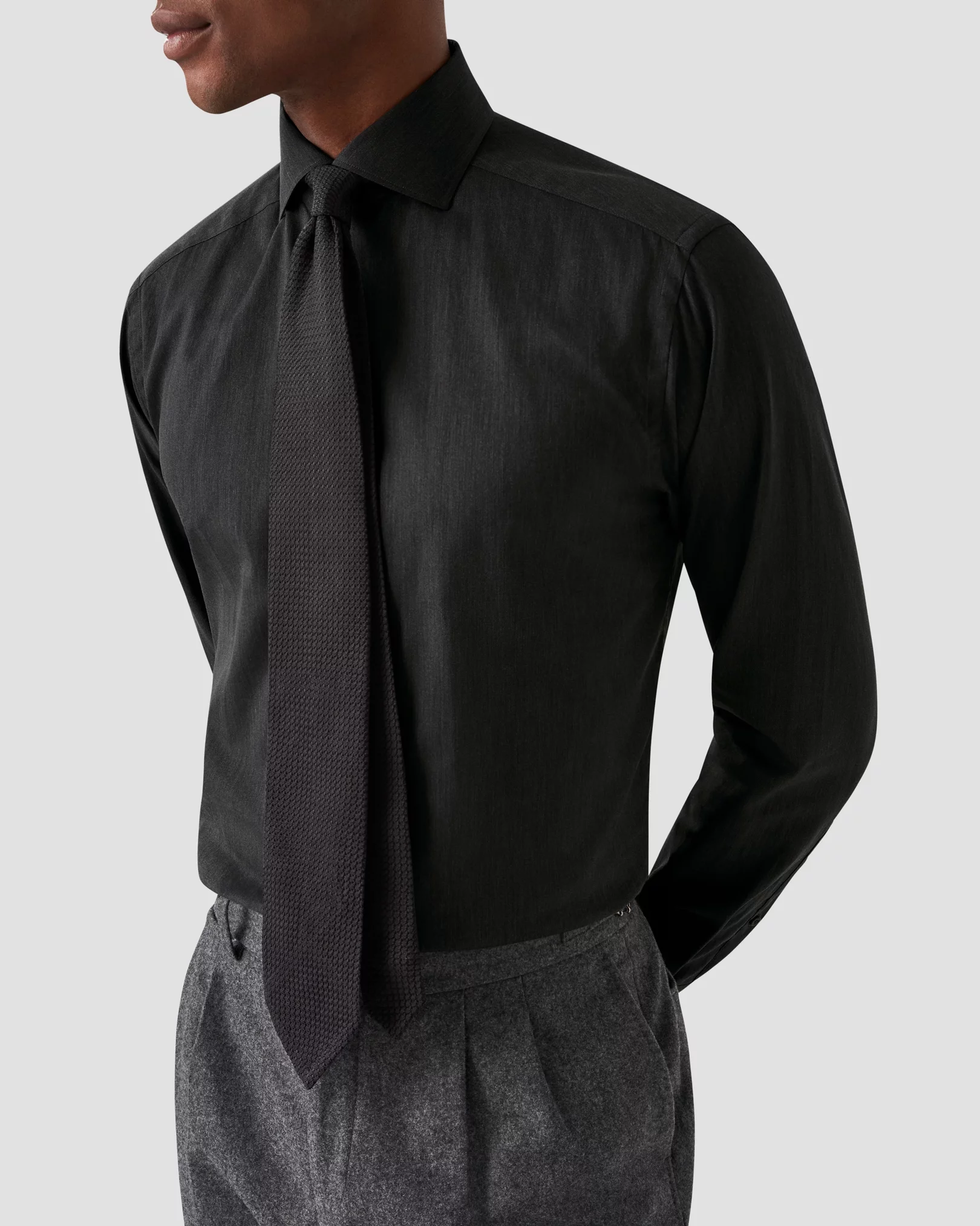 Dark Gray Wrinkle Free Flannel Shirt - Eton