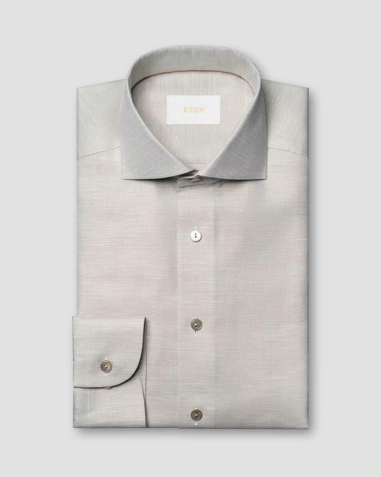 Eton - beige semi solid cotton linen shirt 261