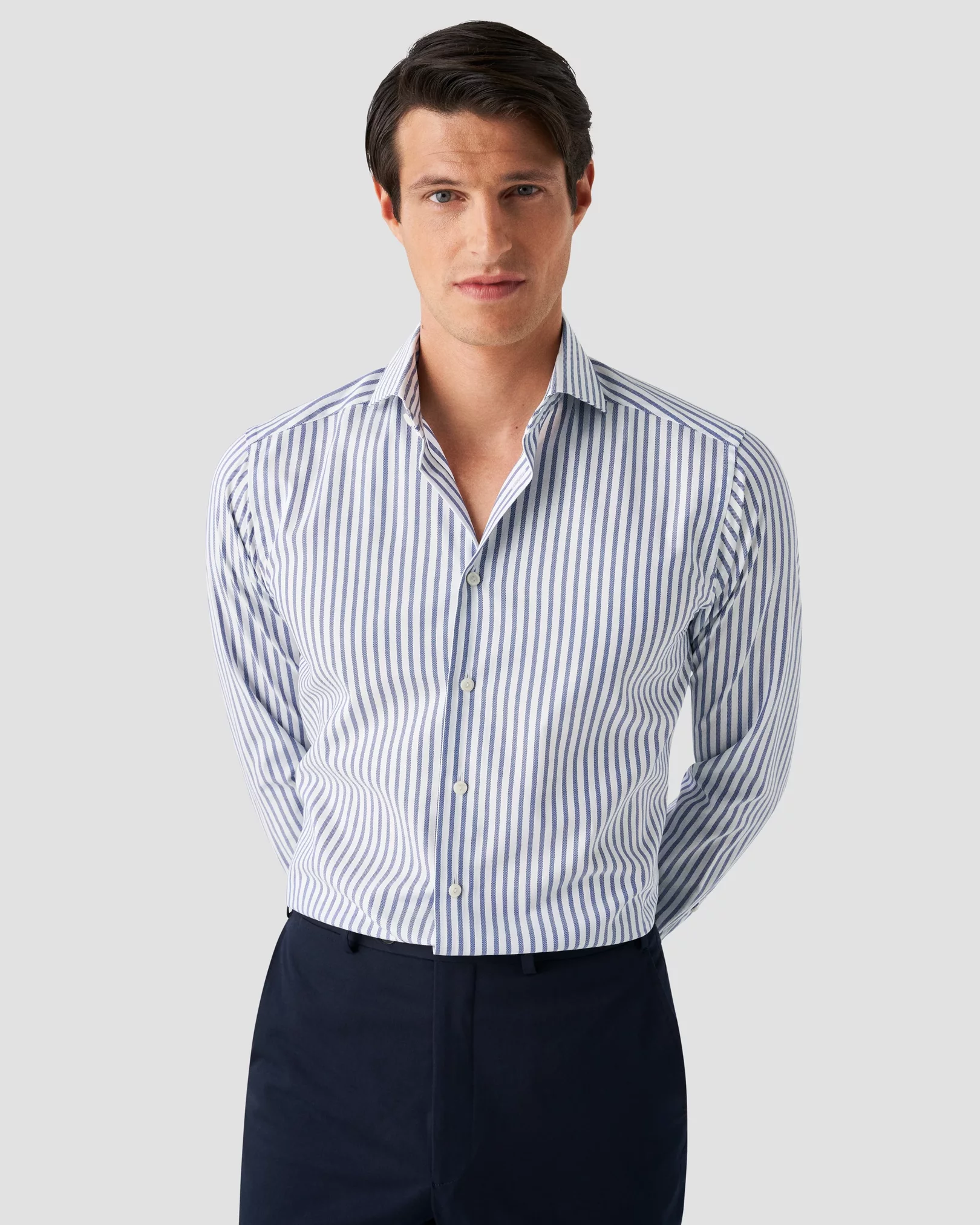 Mid Blue Wide Striped Oxford Shirt - Eton