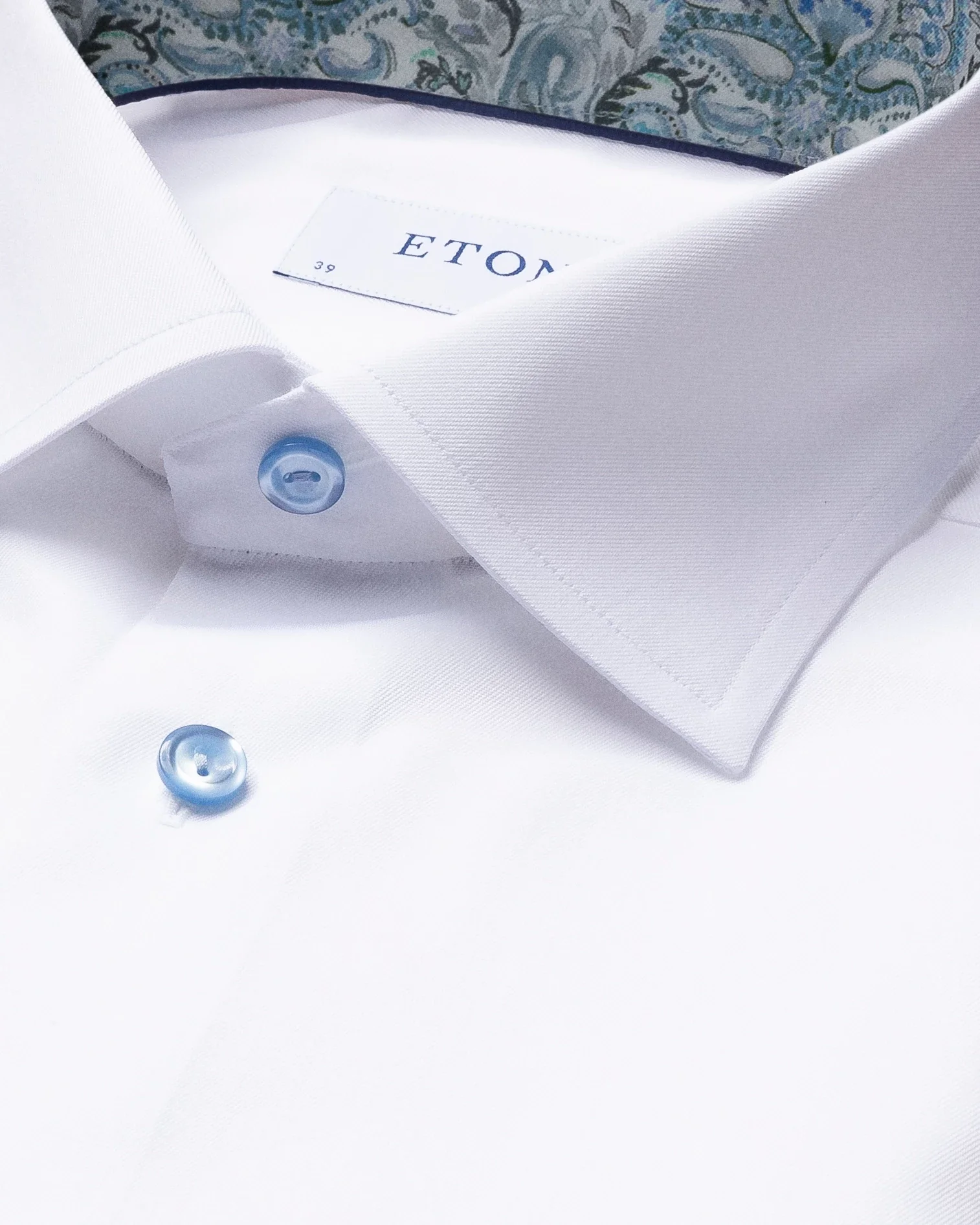 White Signature Twill Shirt - Paisley Contrast Details - Eton