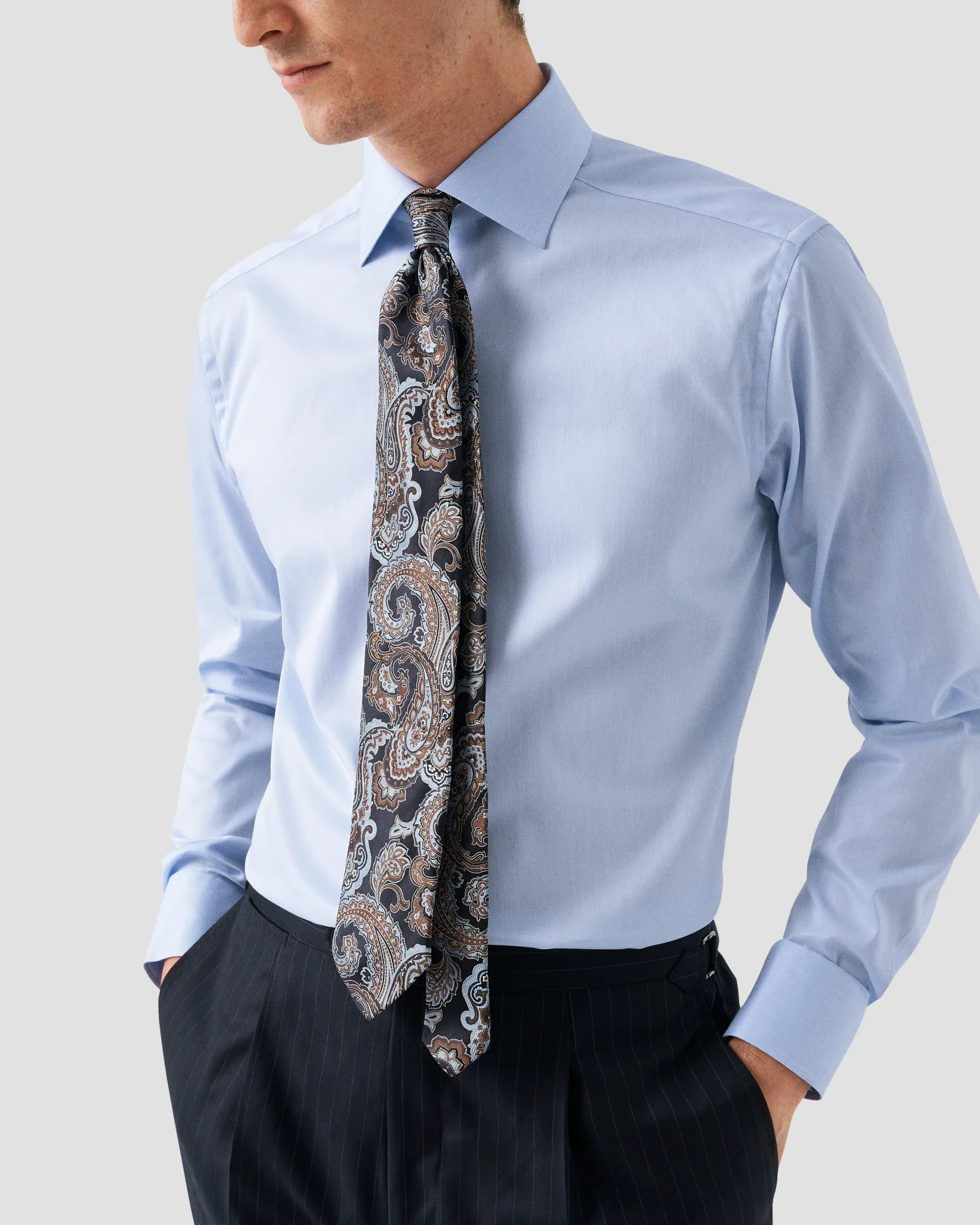 Eton - Chemise bleu clair en twill signature