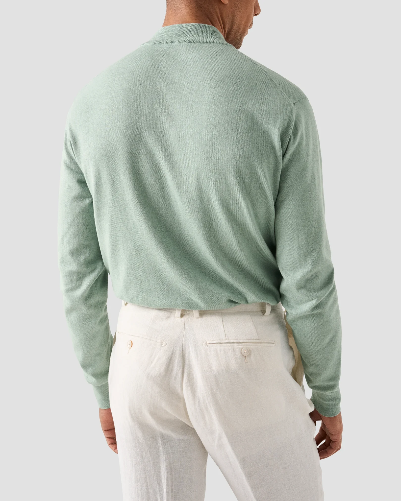 Eton - light green cotton and cashmere quarter zip fine knit