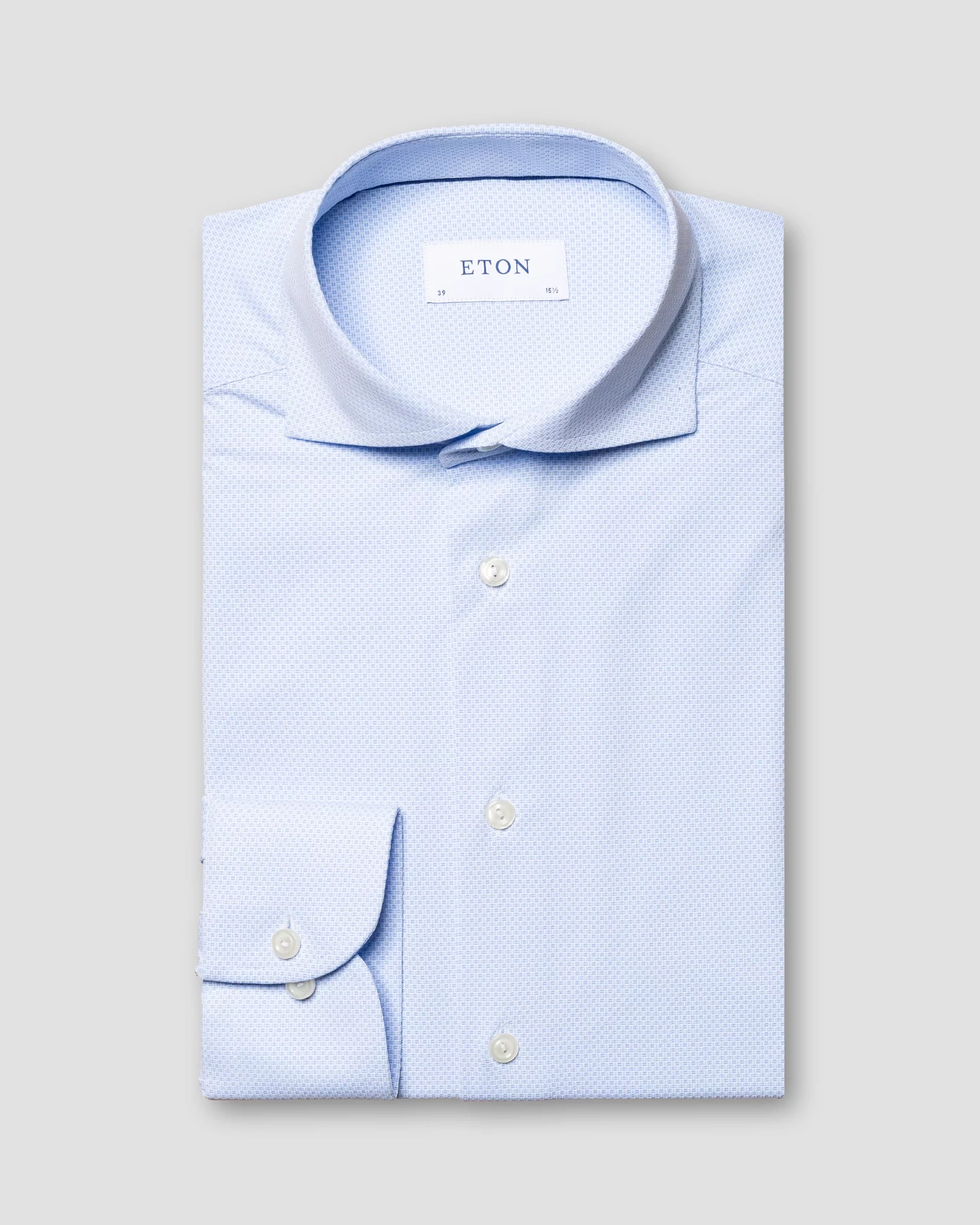 Light Blue Textured Four-Way Stretch Shirt - Eton