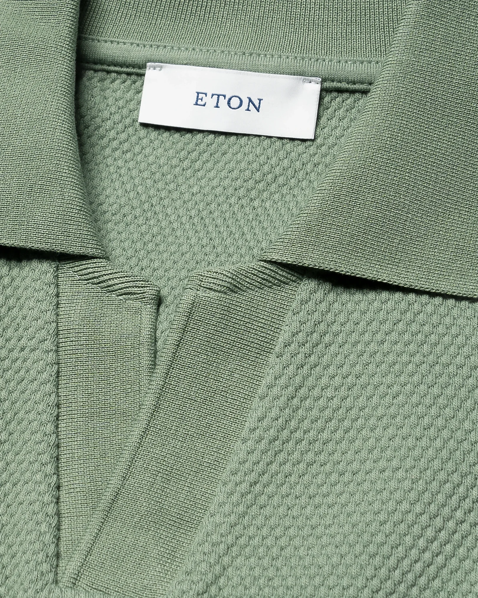 Eton - mid green waffle open collar polo shirt
