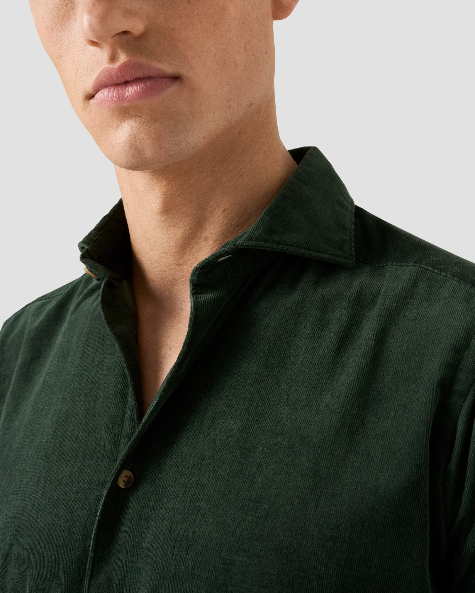 Eton - dark green corduroy widespread shirt