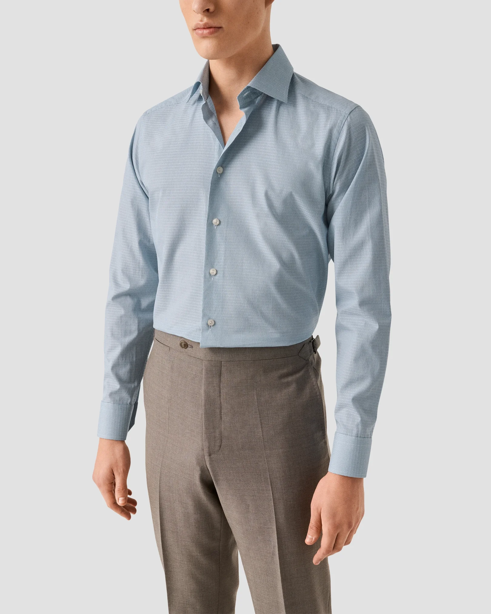 Eton - mid blue semi solid signature dobby shirt