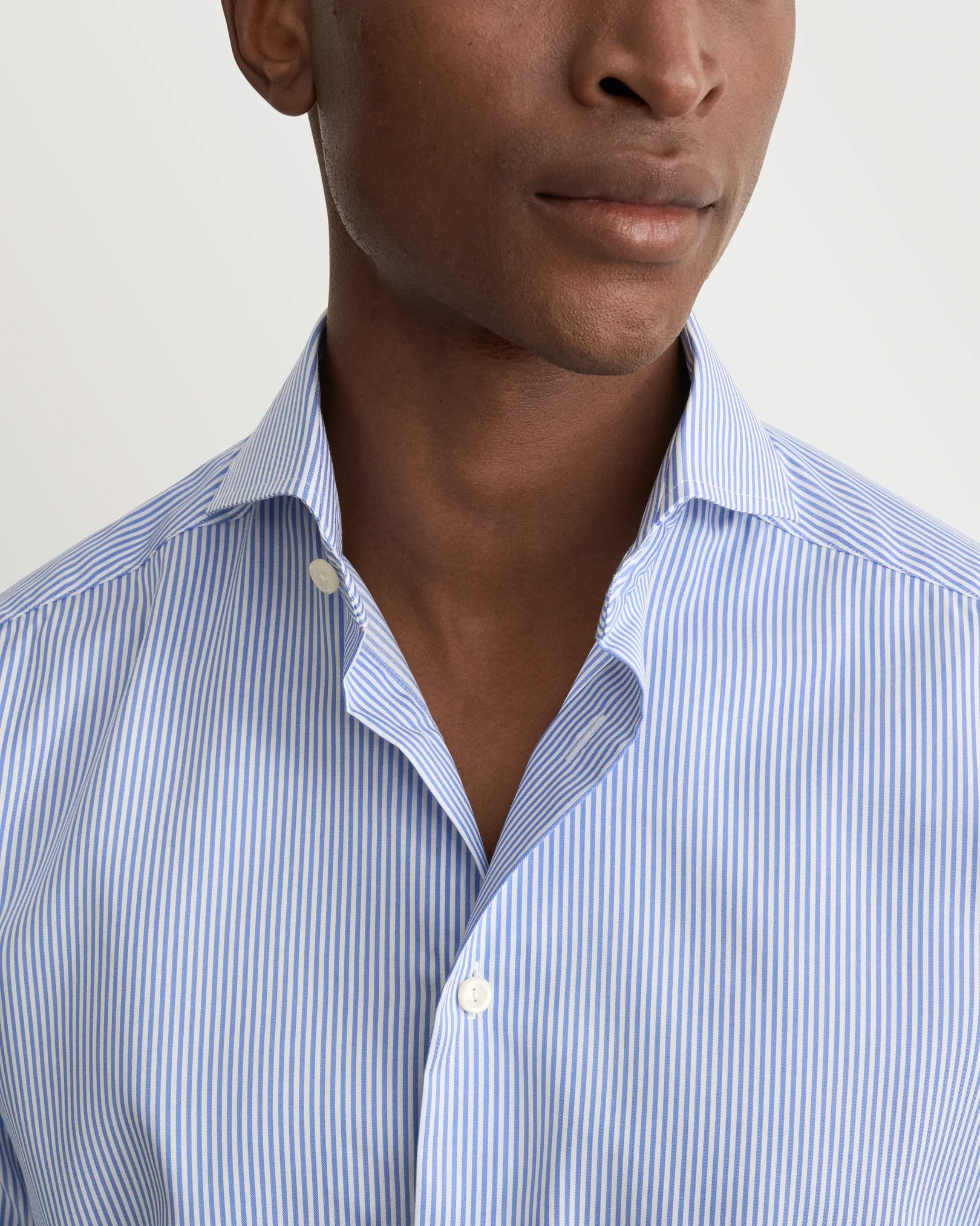 Eton - striped mid blue twill extreme cut away