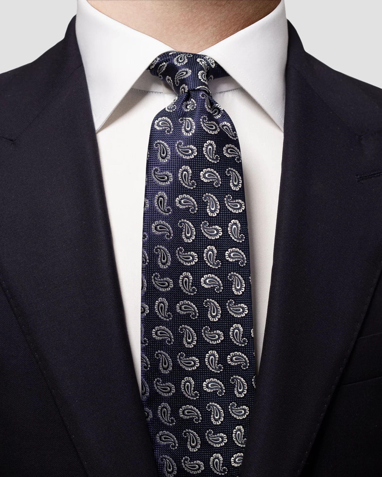 Eton - midnight blue paisley silk tie
