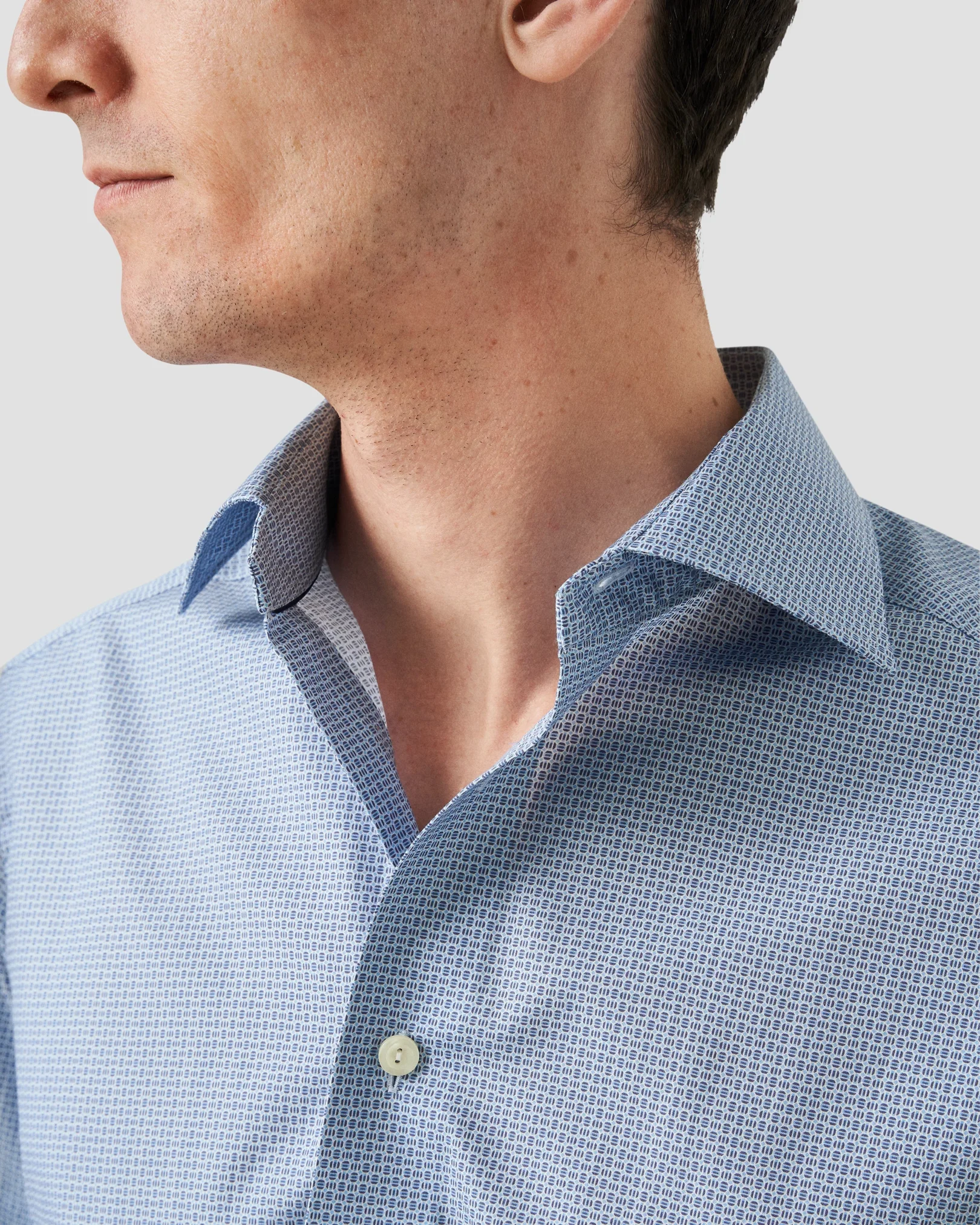 Eton - Light Blue Micro Print Short Sleeve Shirt