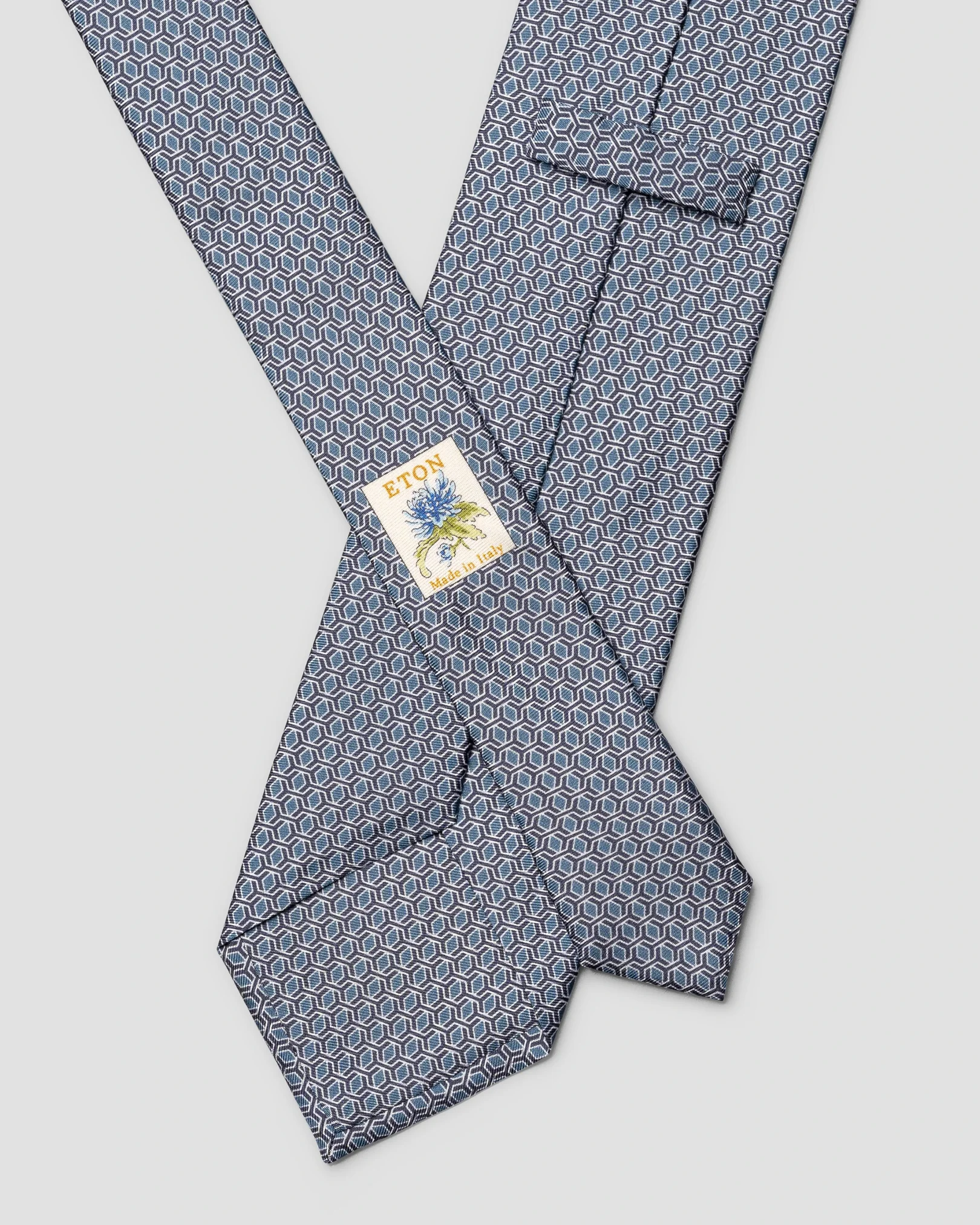 Eton - navy blue geometrical printed silk tie