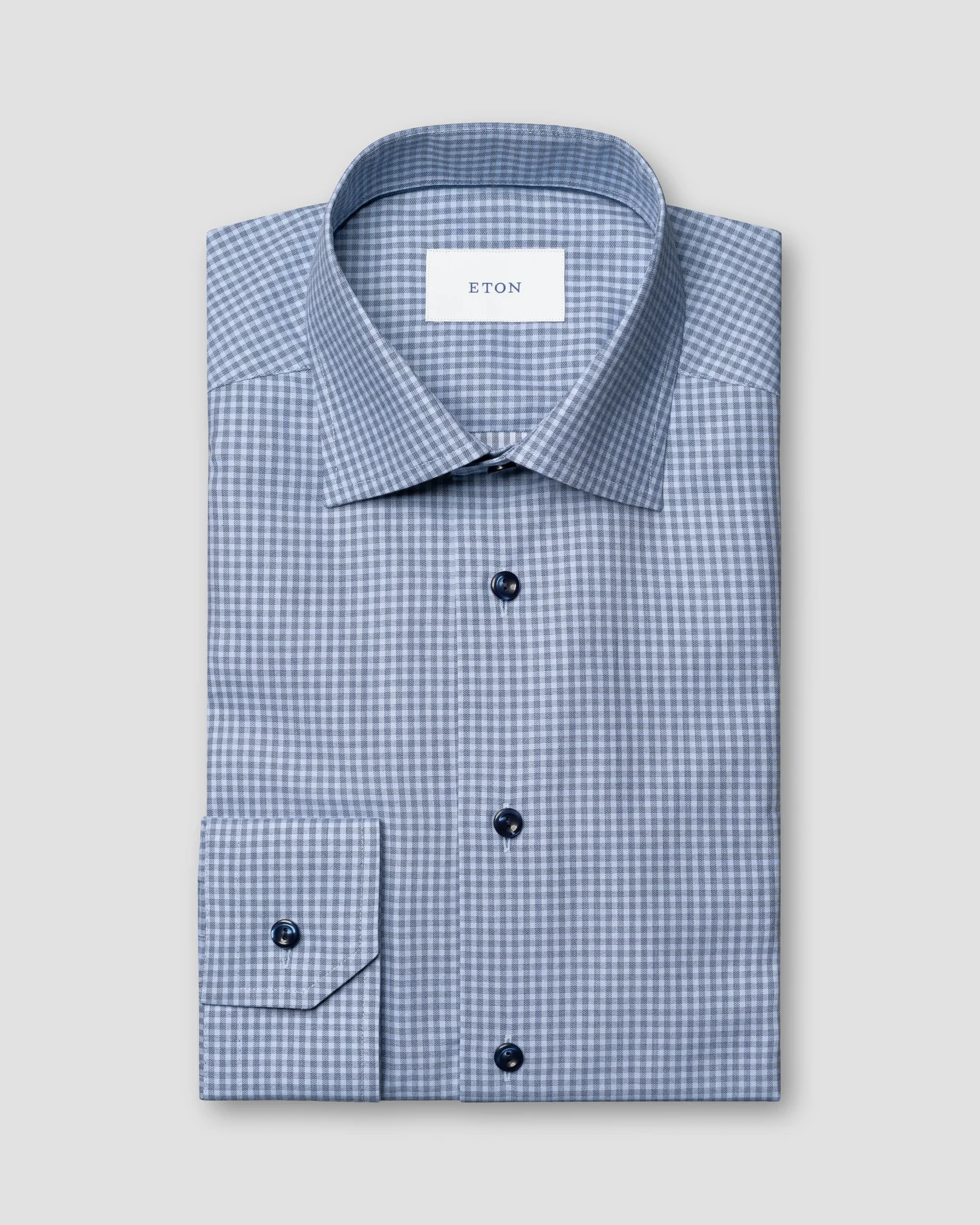 Eton - dark blue check twill shirt