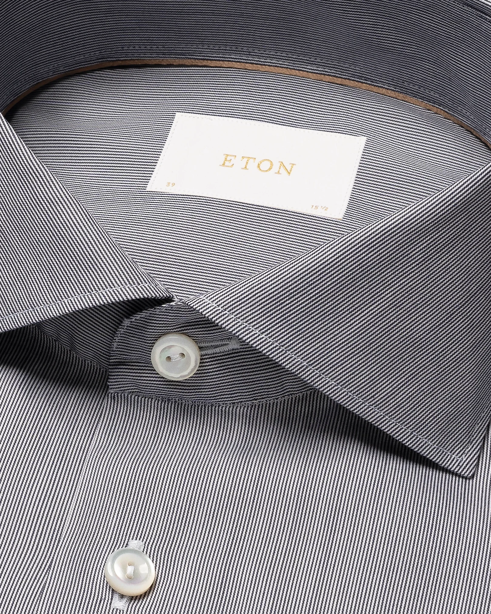 Eton - navy blue cotton and silk fine stripe shirt