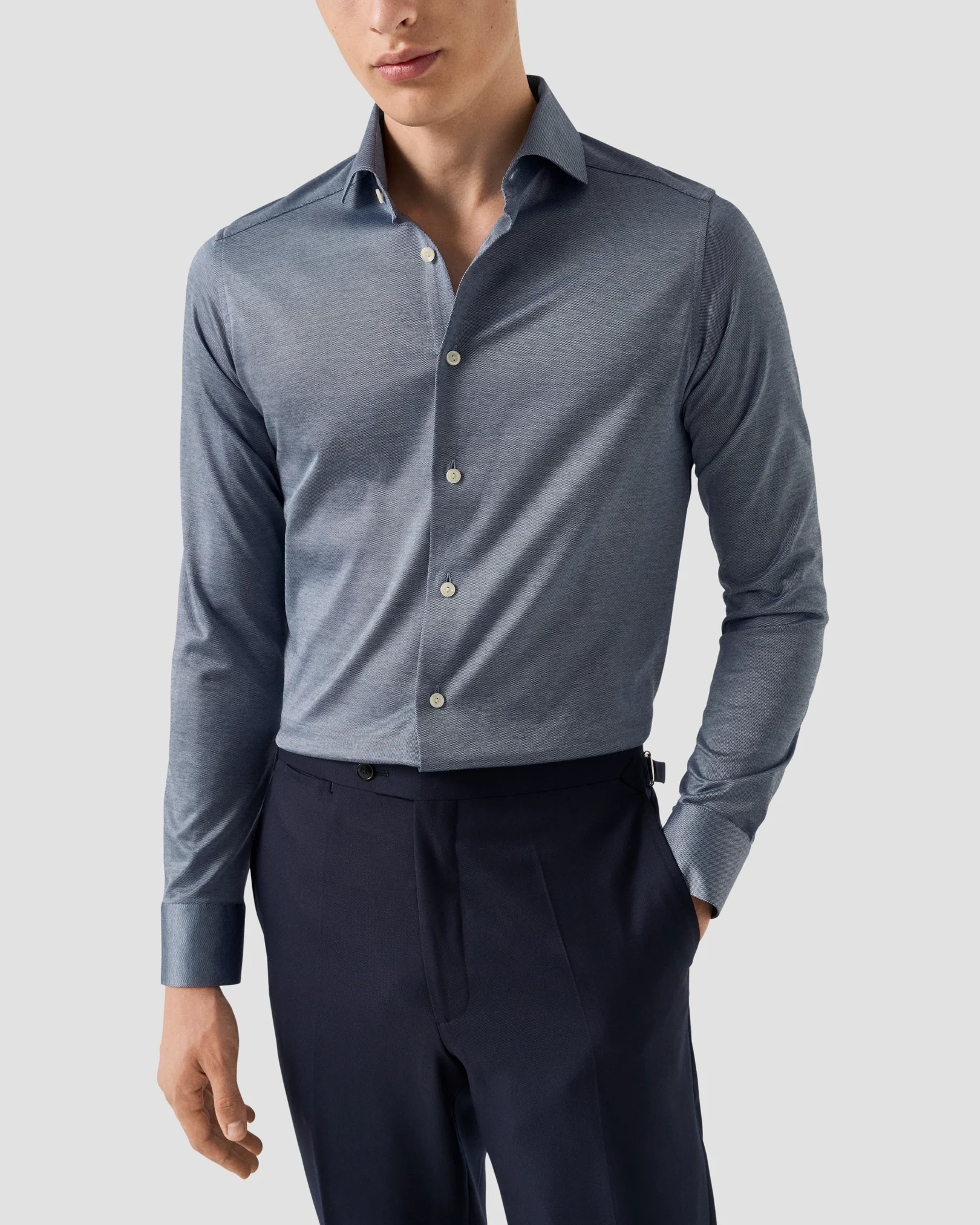 Eton - filo di scozia knit shirt dark blue filo di scozia knit shirt