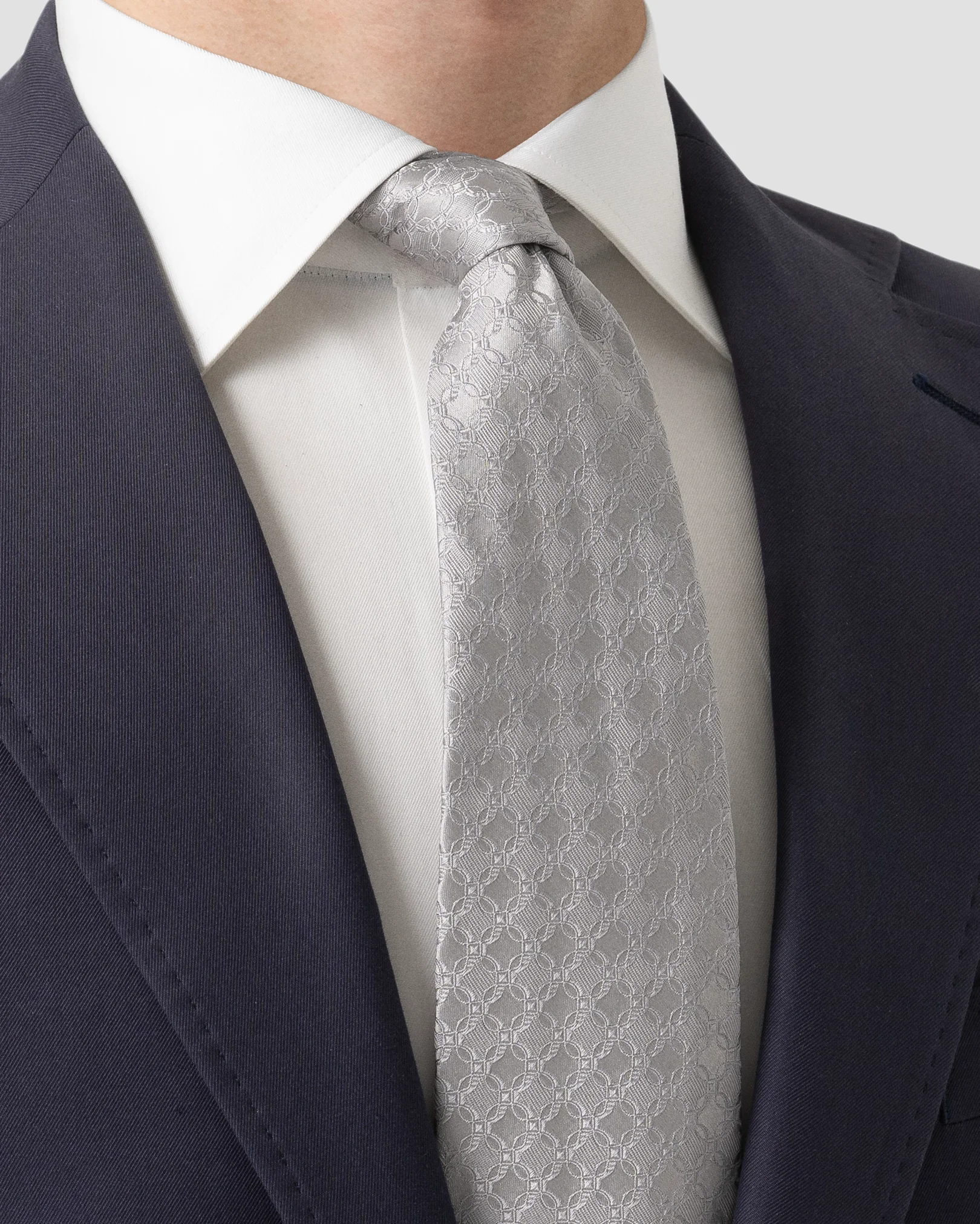 Light Grey Geometric Print Silk Tie - Eton