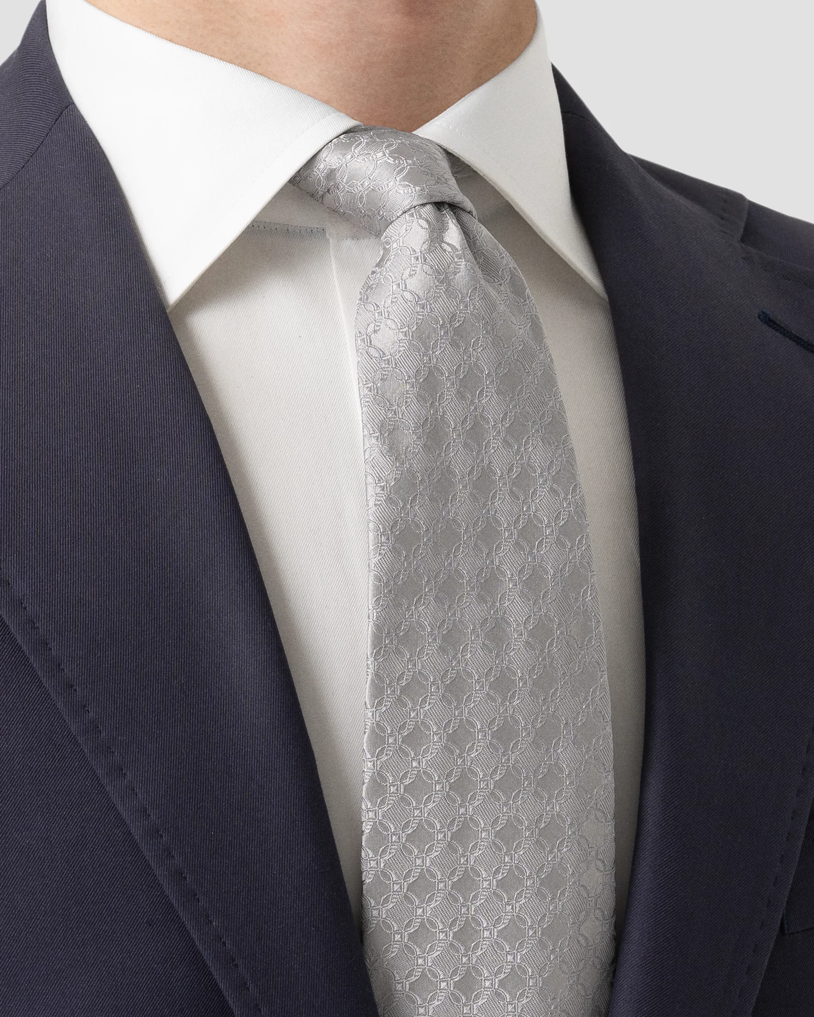 Eton - Light Grey Geometric Print Silk Tie