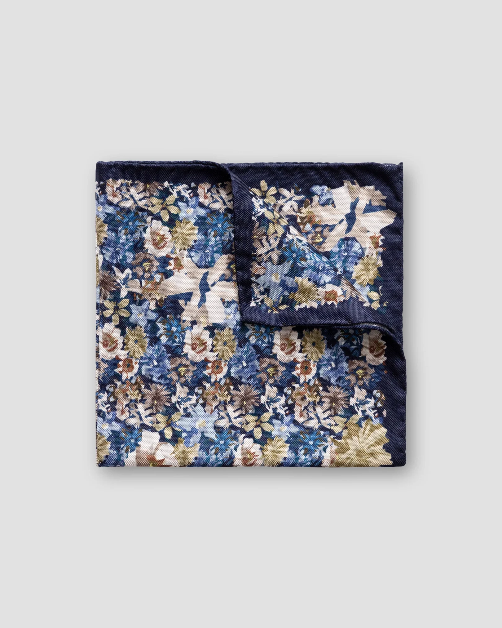 Eton - blue navy beige floral pocket square