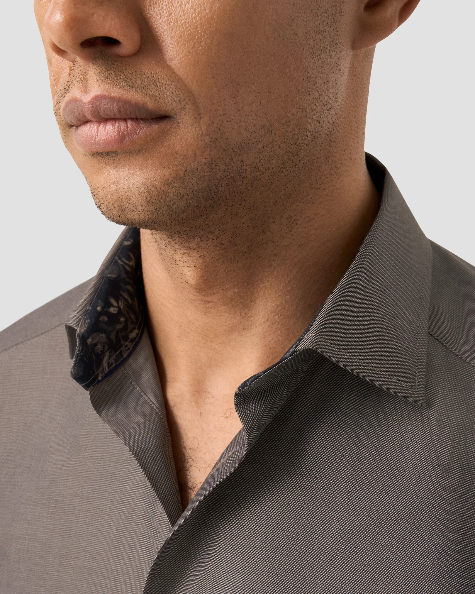 Eton - dark brown floral effect semi solid shirt