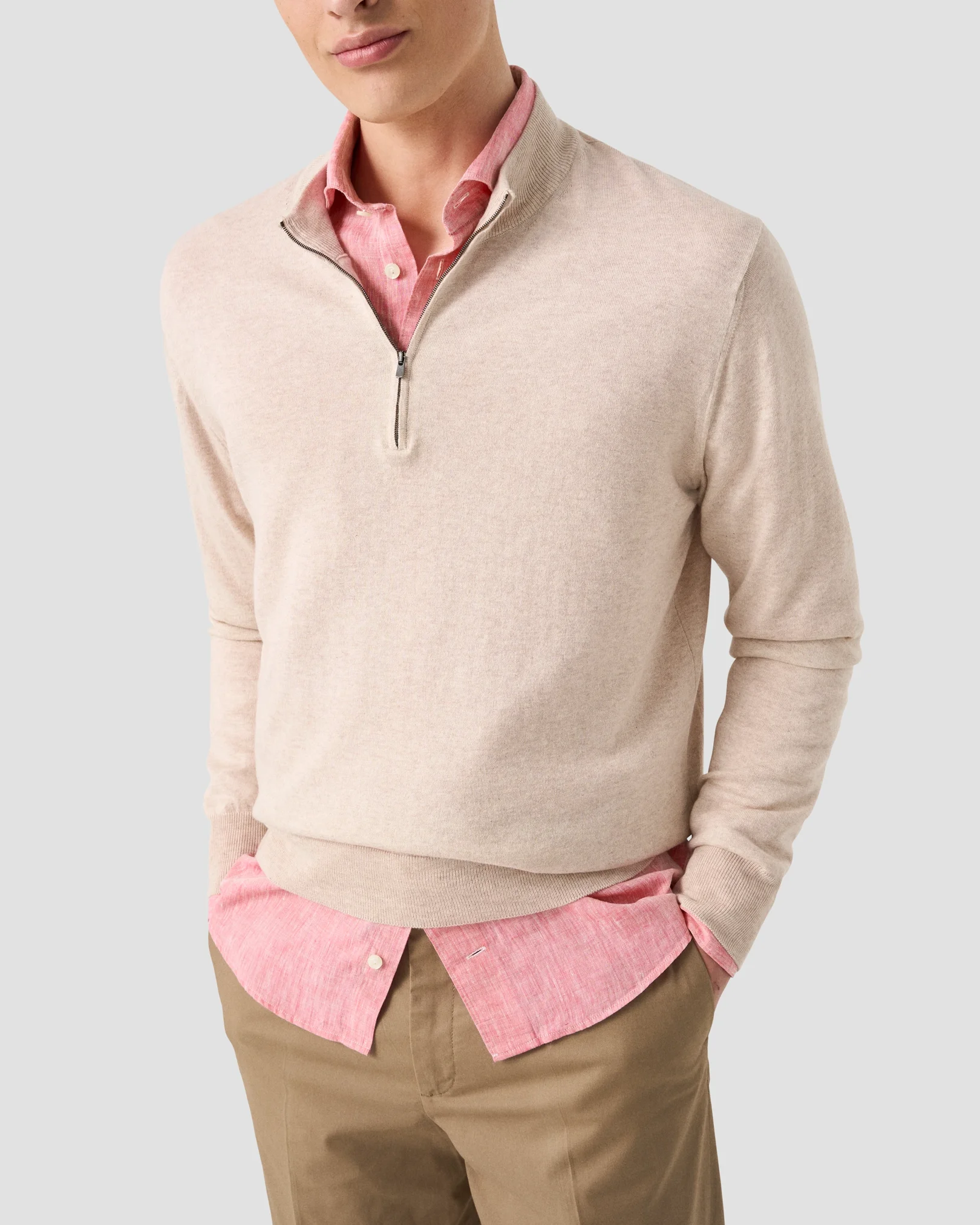 Eton - red solid plain weave linen shirt