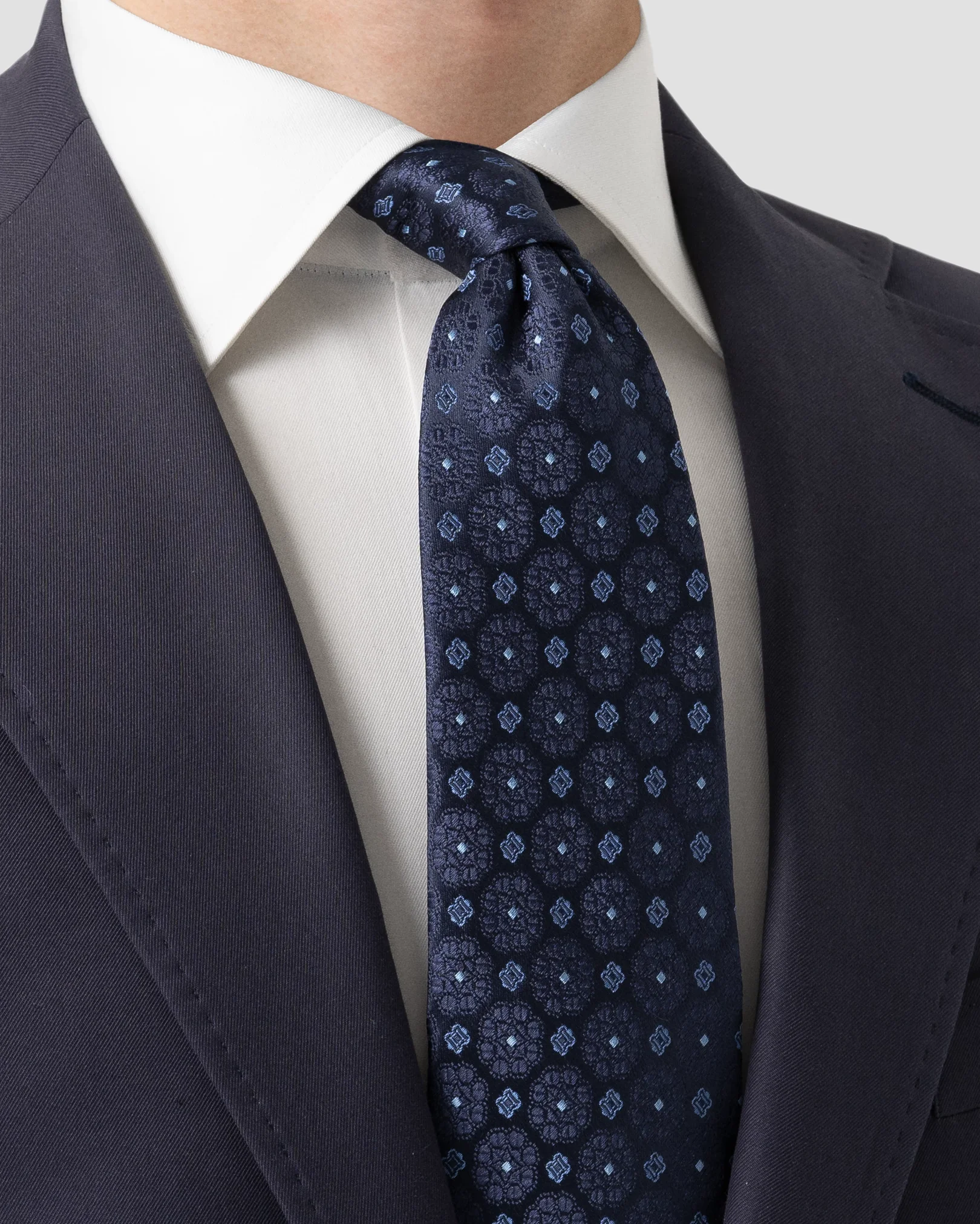 Navy Medallion Print Silk Tie - Eton