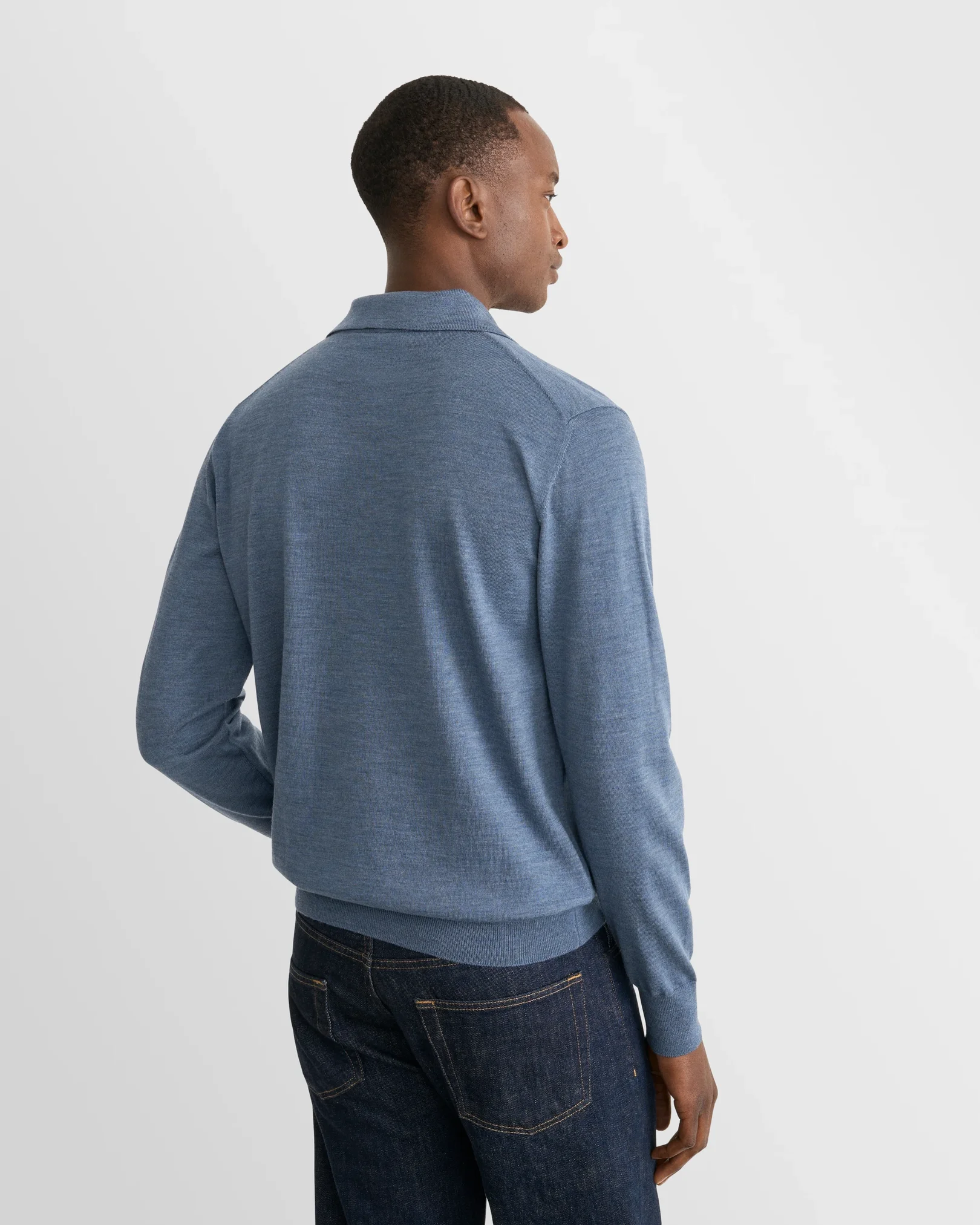Eton - light blue merino fine knit polo shirt