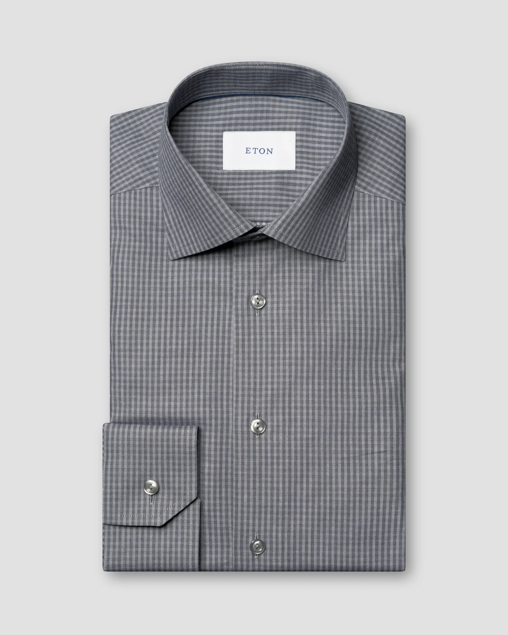 Eton - dark grey check twill shirt