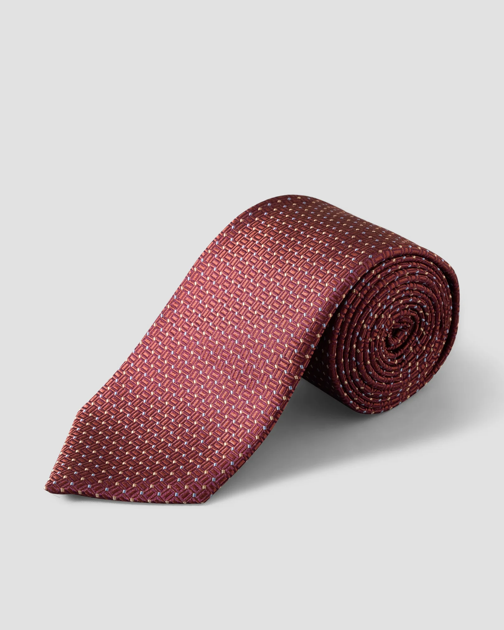 Eton - micro geometric woven silk tie dark red micro geometric woven silk tie