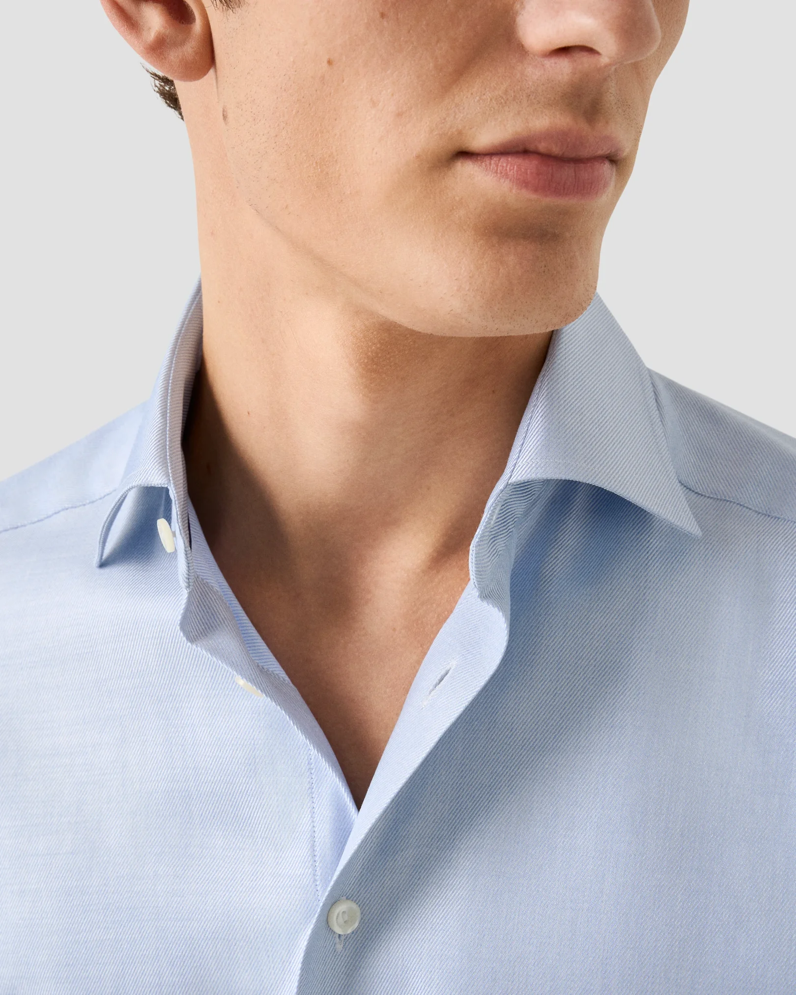 Eton - light blue melange solid cotton tencel tm lyocell shirt