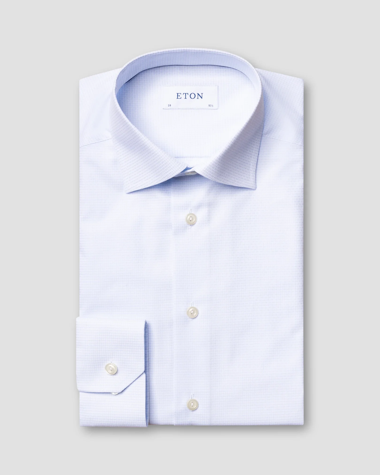 Eton - light blue checked shirt navy details