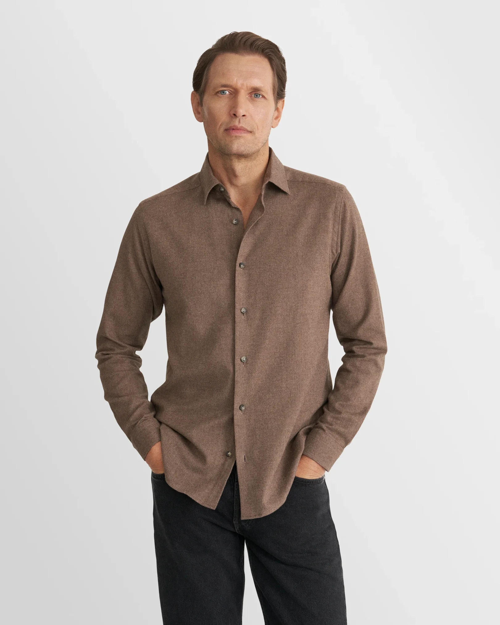 Eton - brown solid flannel shirt
