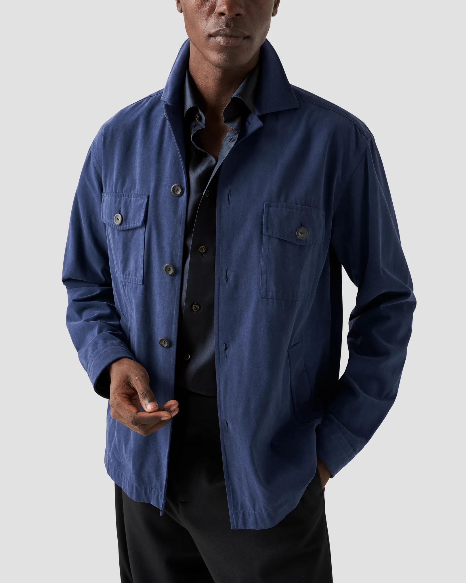 Navy Unisex Raw Silk Shirt