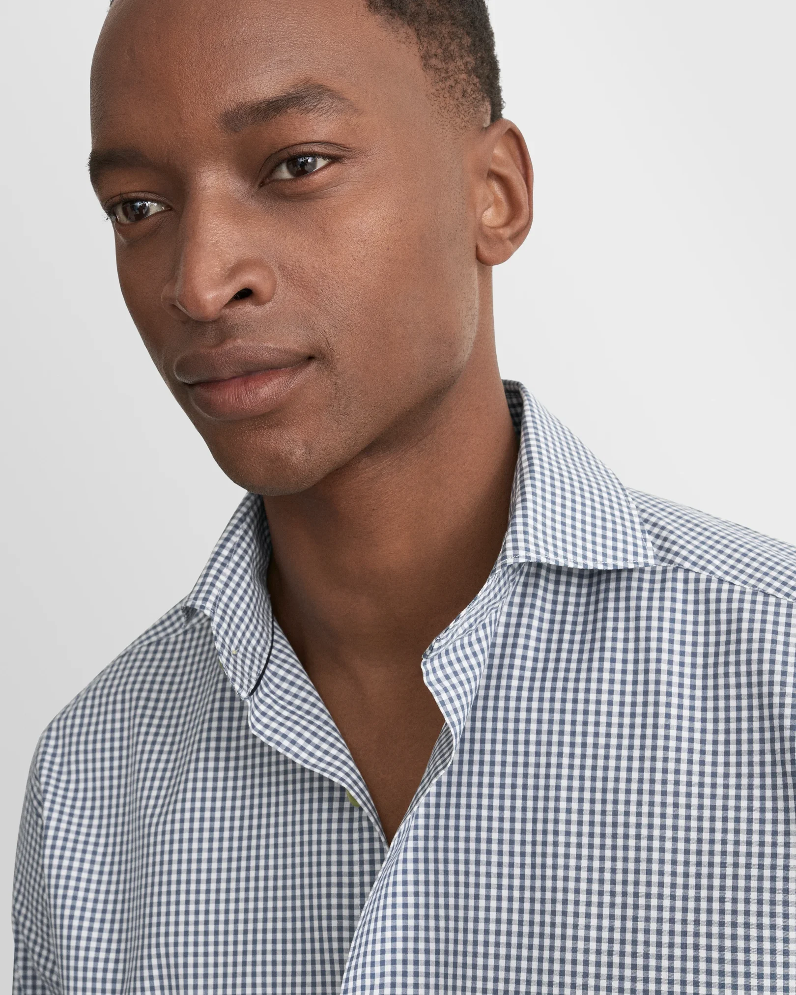 Eton - dark blue check lighweight poplin shirt