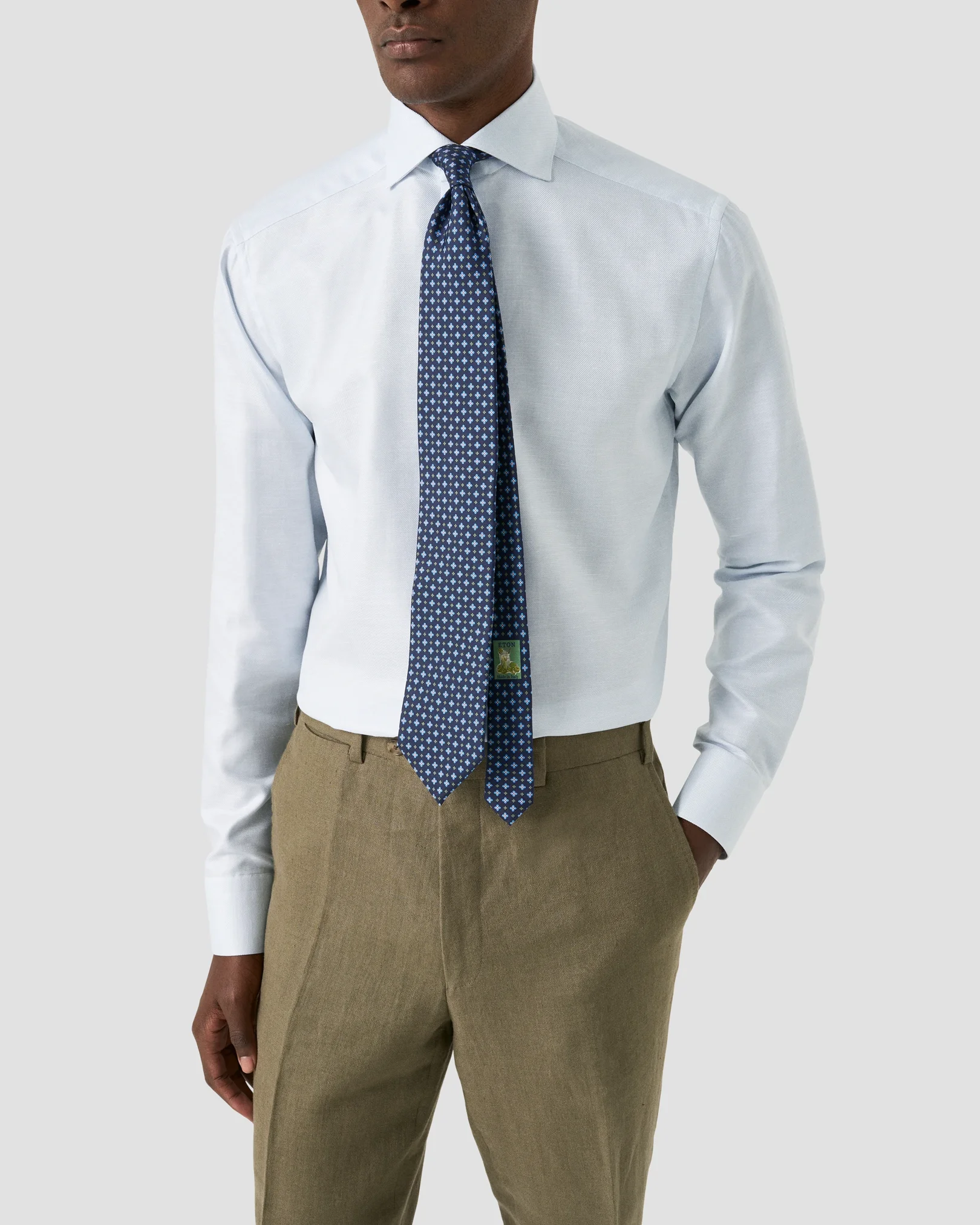 Eton - semi solid cotton linen shirt wide spread 261