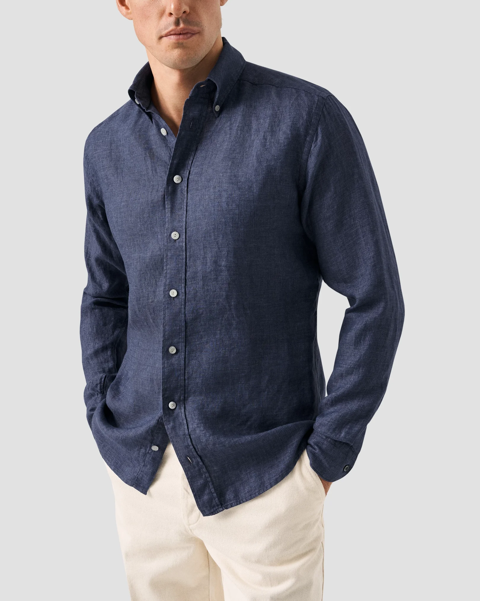 Eton - Marinblå skjorta i linnetwill