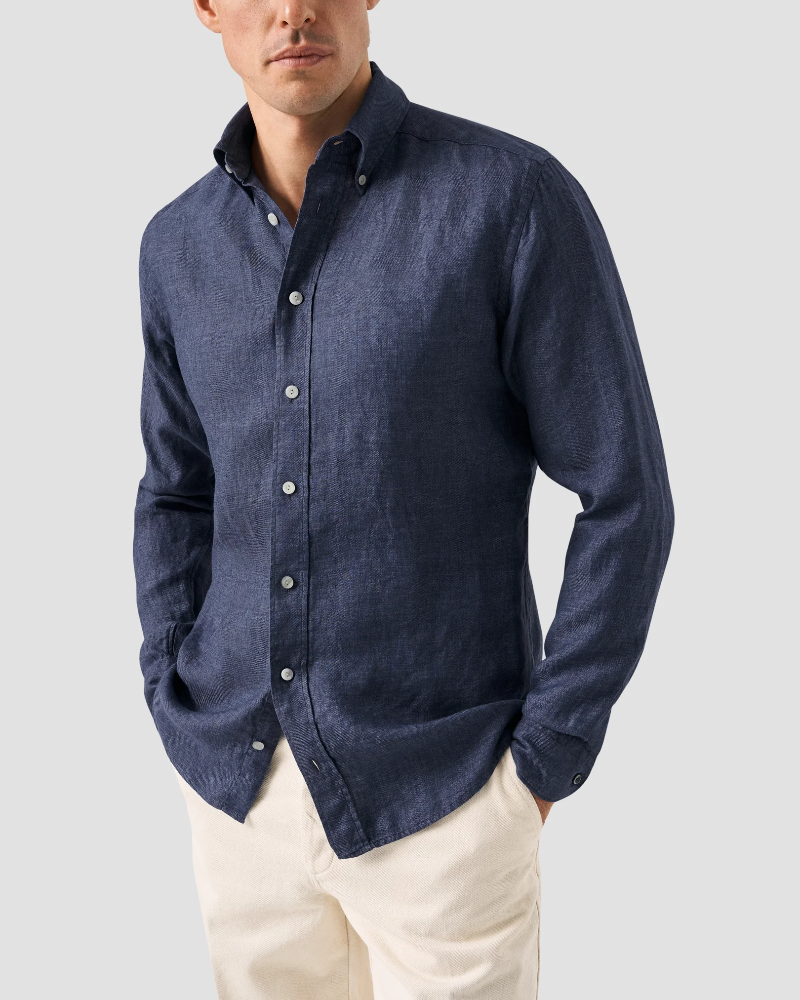 Eton - Chemise bleu marine en twill de lin