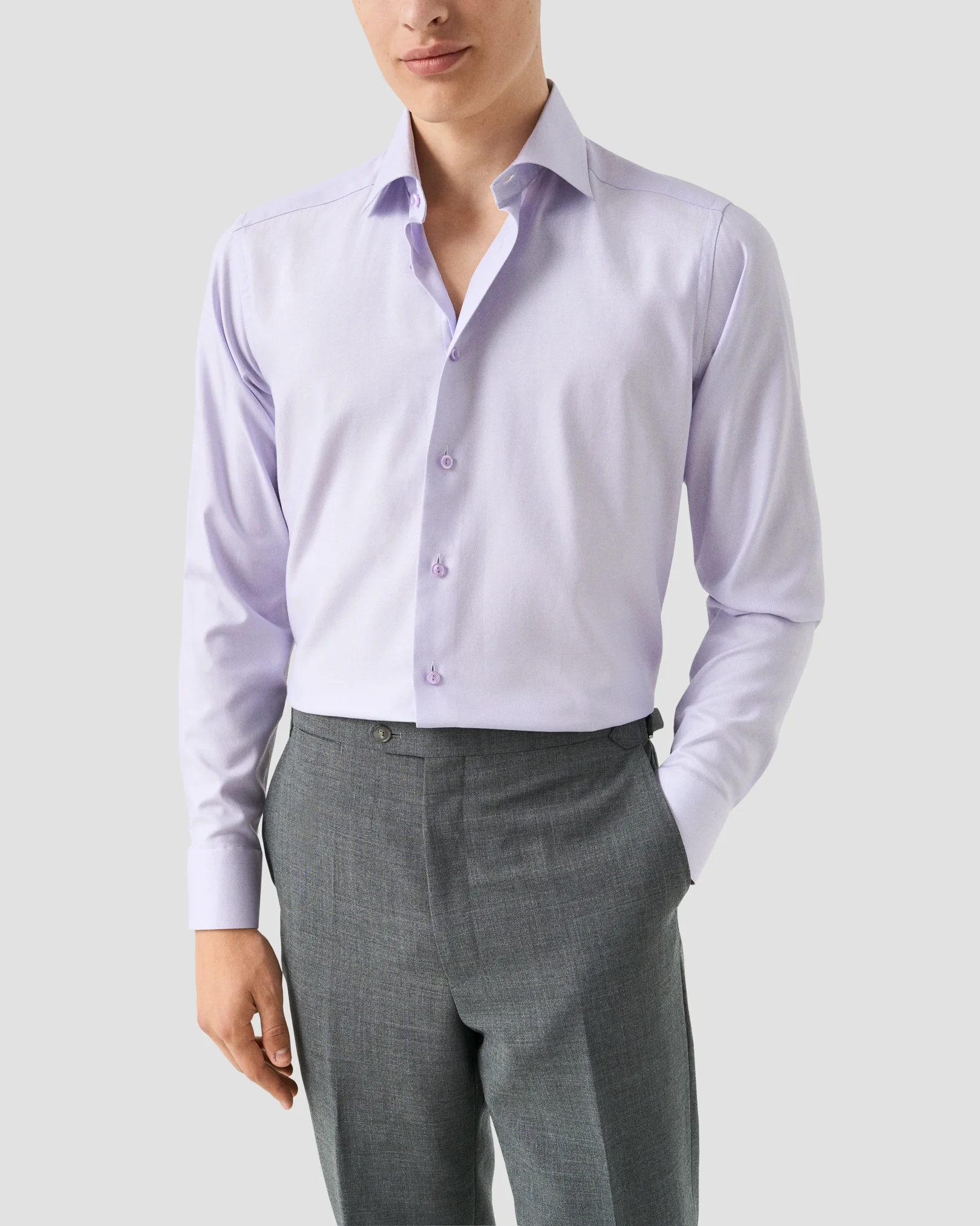 Eton - light purple semi solid twill shirt