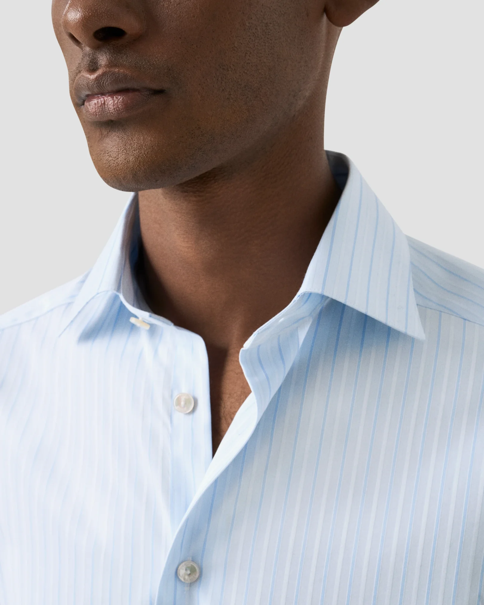 Eton - light blue striped supima 120 pique shirt