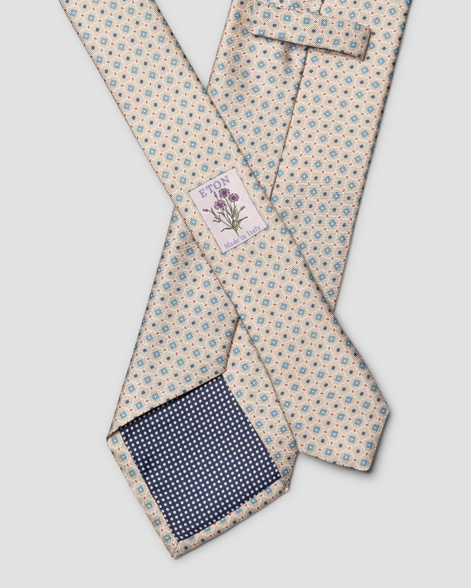Eton - beige geometric print silk tie beige 258