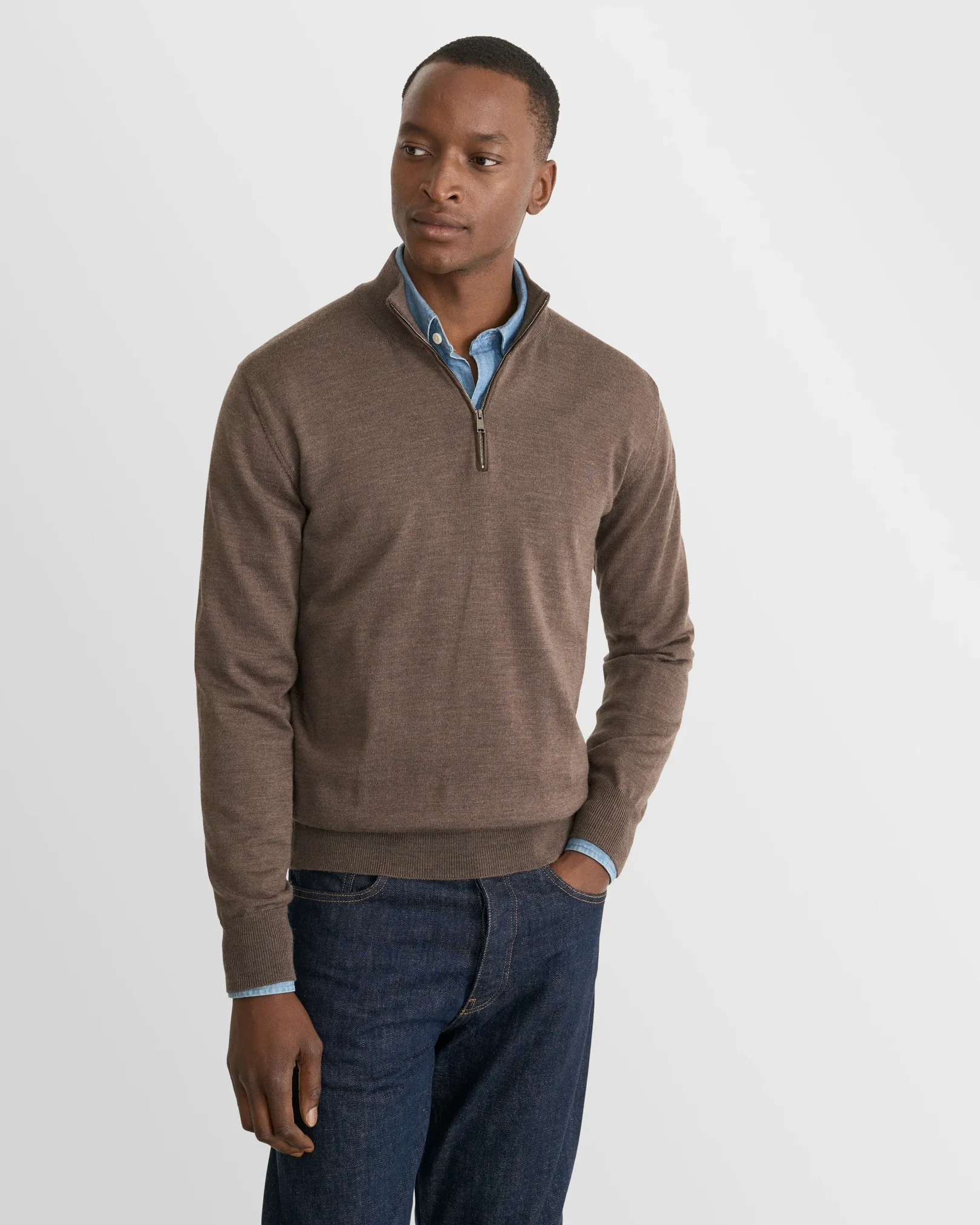 Eton - dark brown merino quarter zip knit sweater