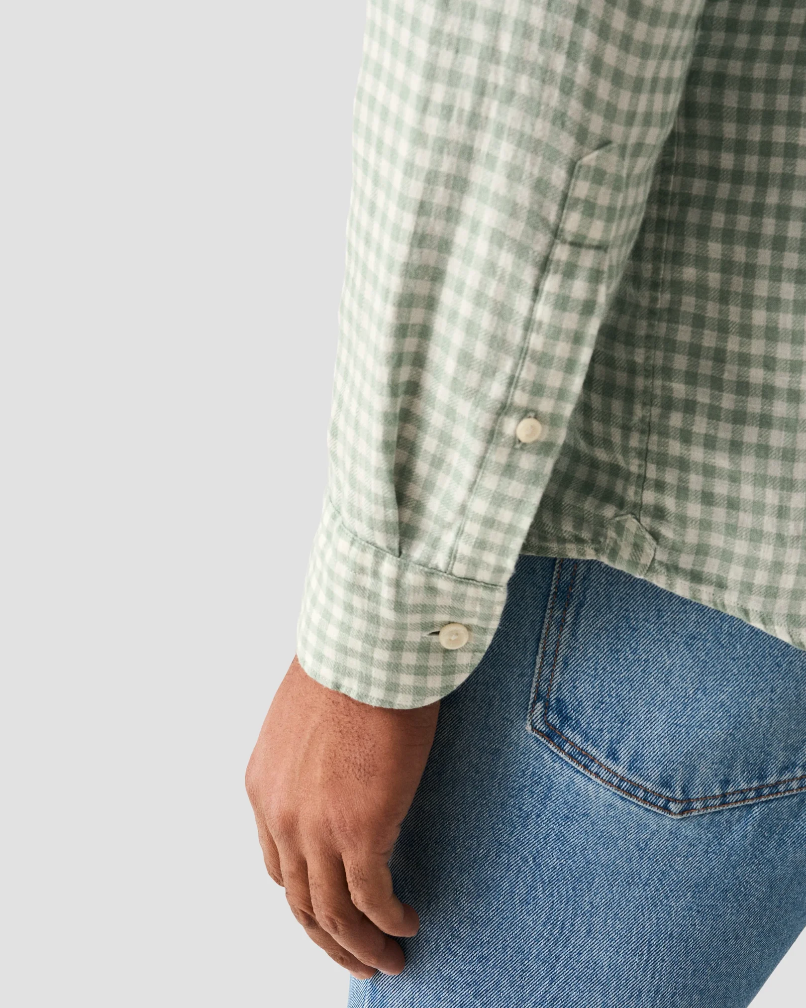 Eton - mid green checked linen twill shirt