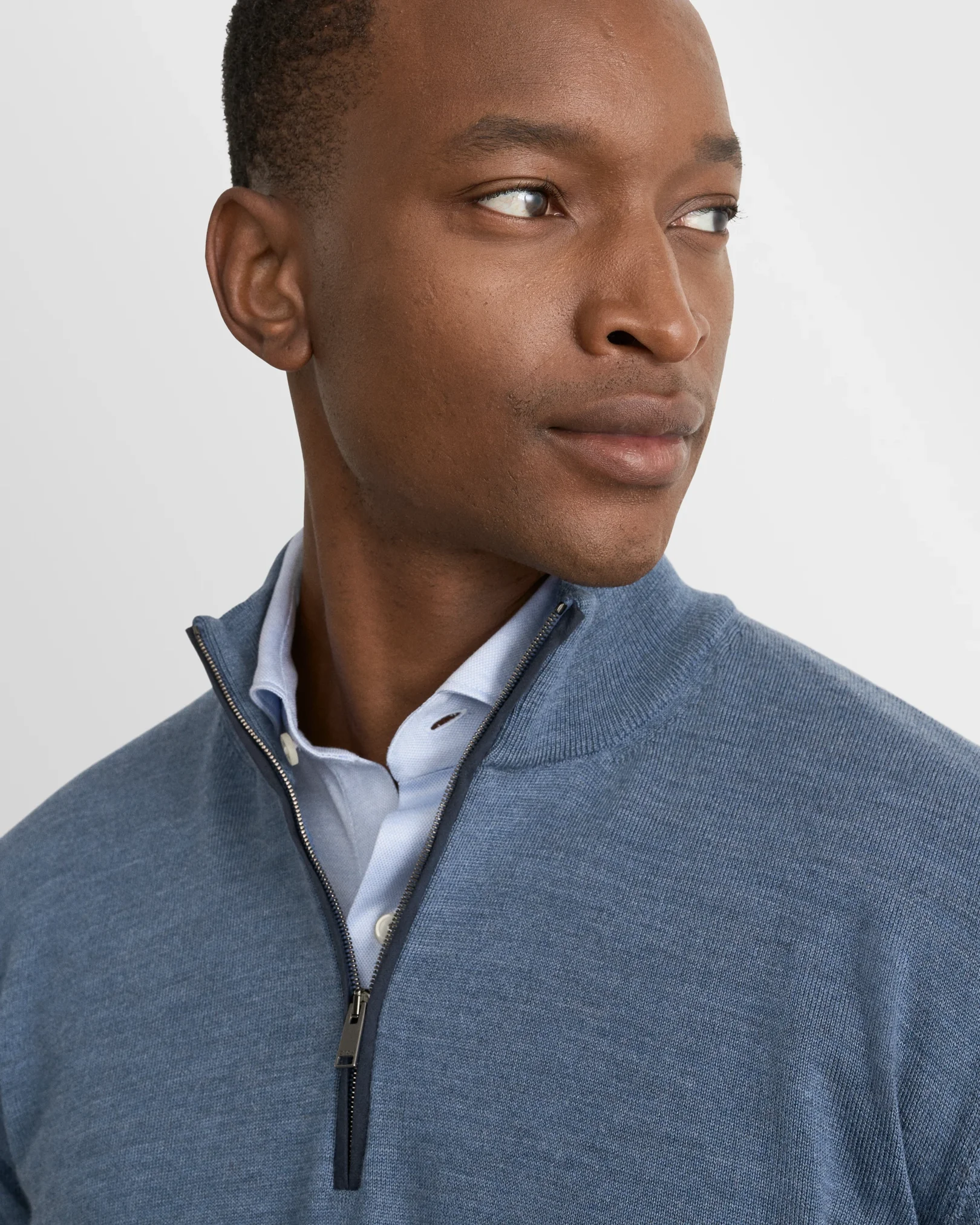 Eton - light blue merino quarter zip knit sweater