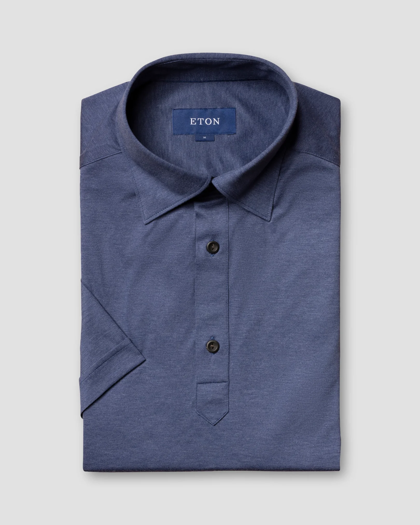 Eton - navy jersey popover shirt short sleeved