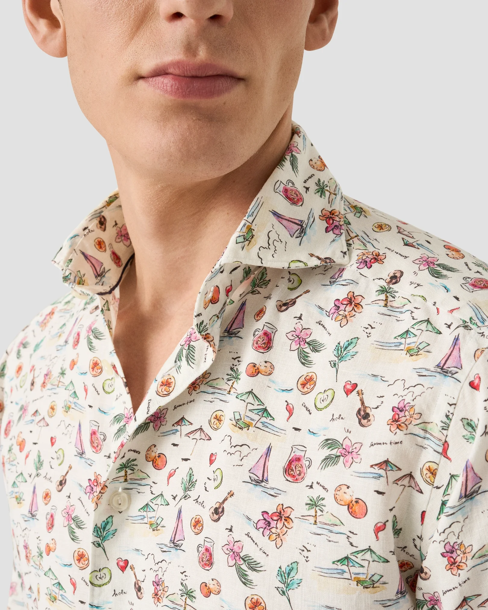 Eton - multi sangria printed linen shirt