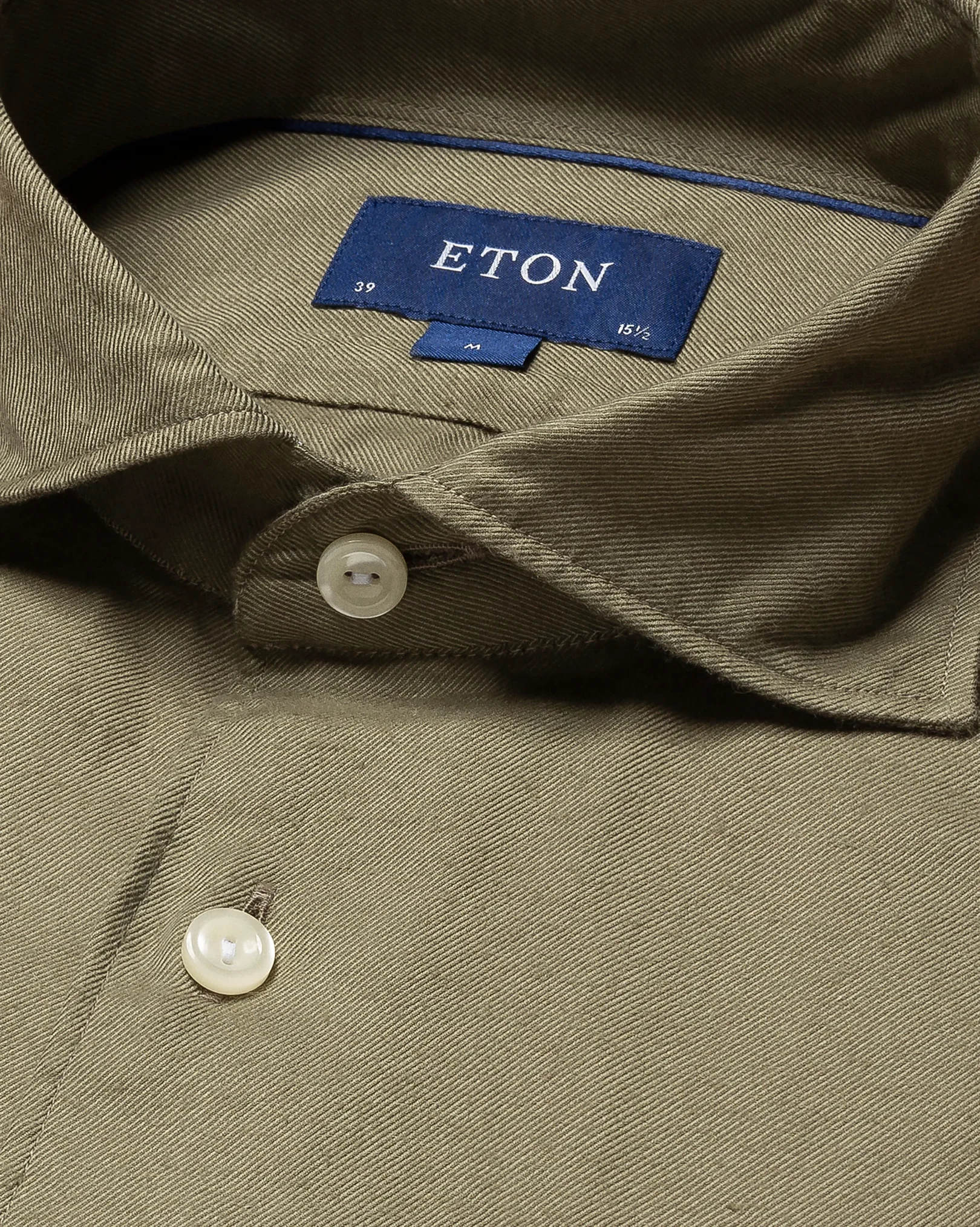 Eton - dark green cotton tencel flannel wide spread single rounded slim soft