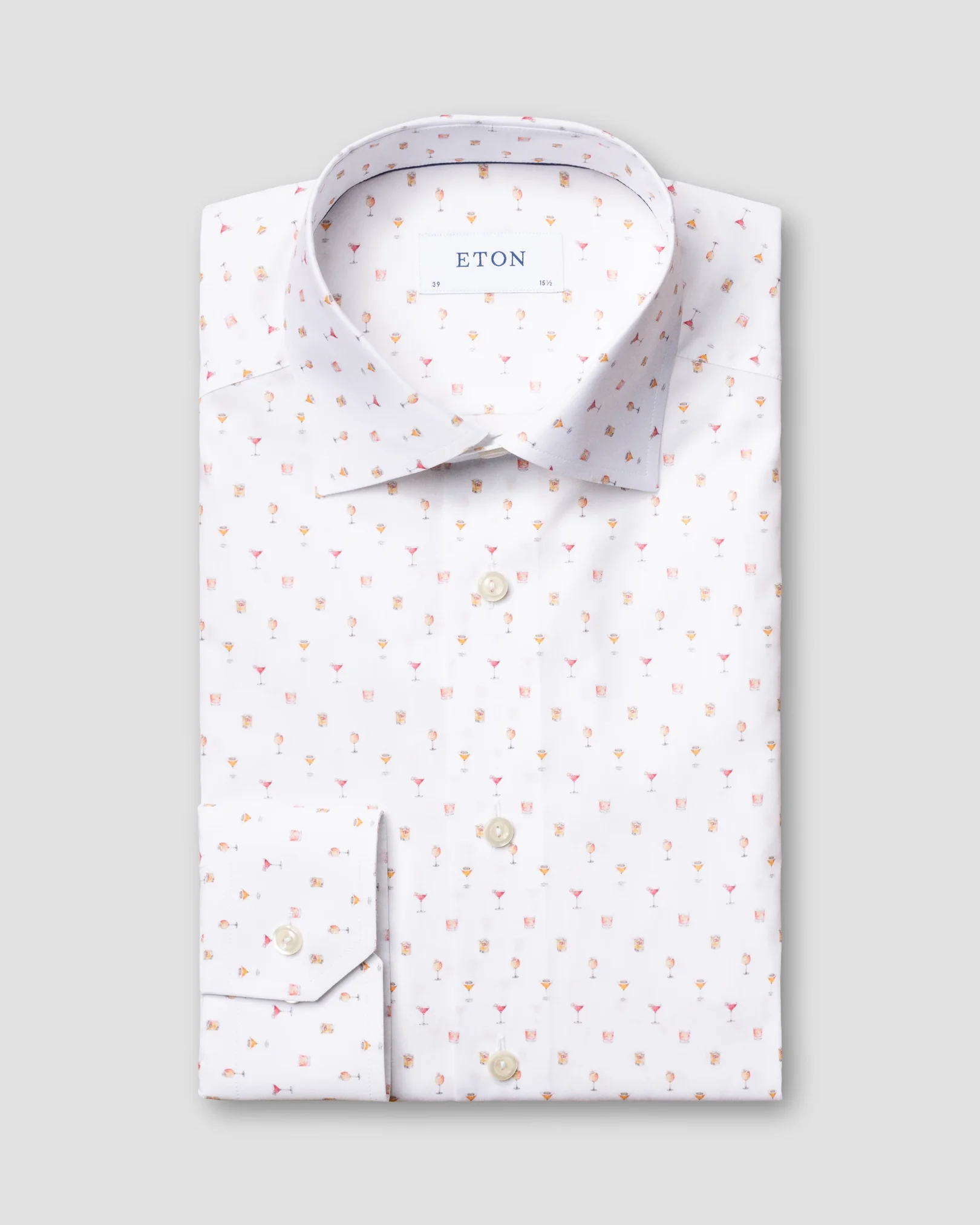 Eton - white cocktail print poplin shirt