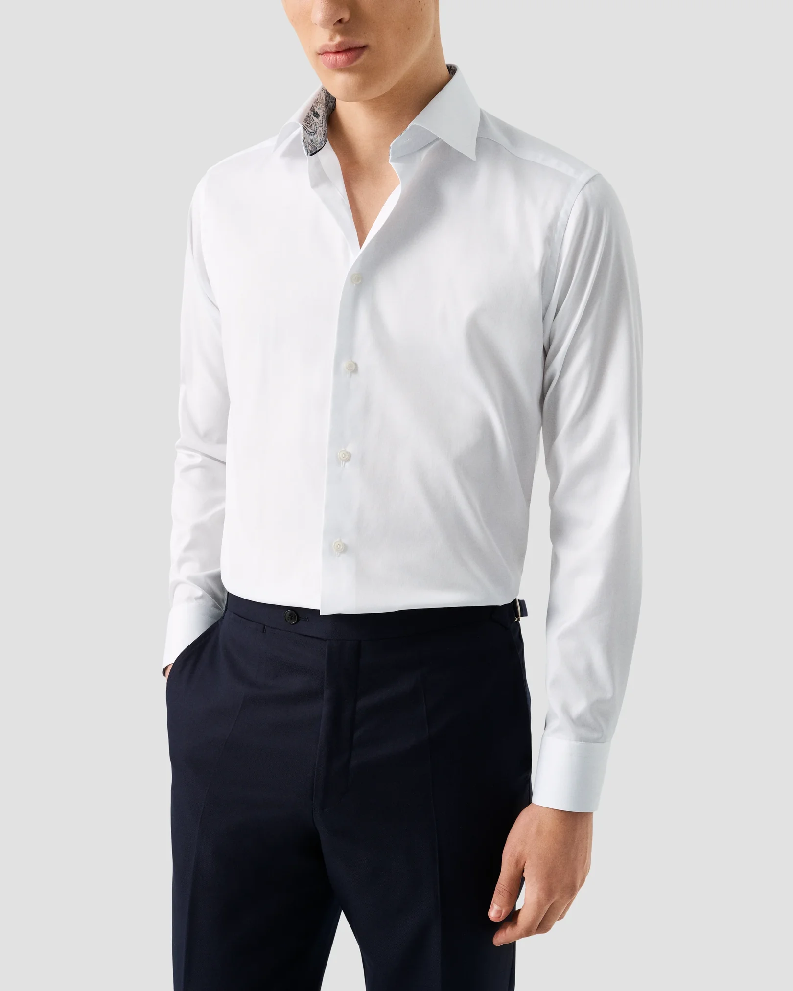 Eton - white solid paisley effect shirt cut away single slim