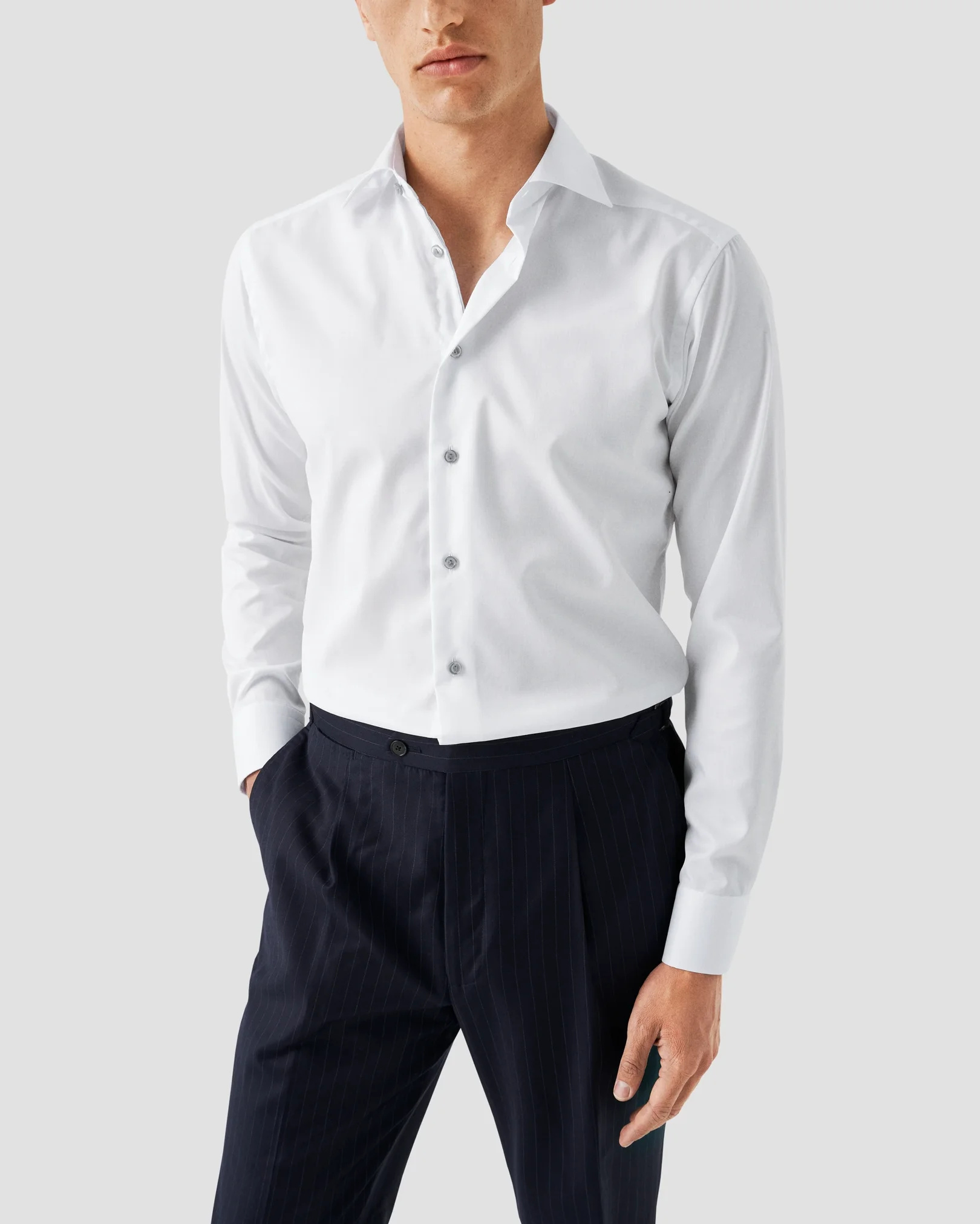 Eton - white twill shirt with grey details