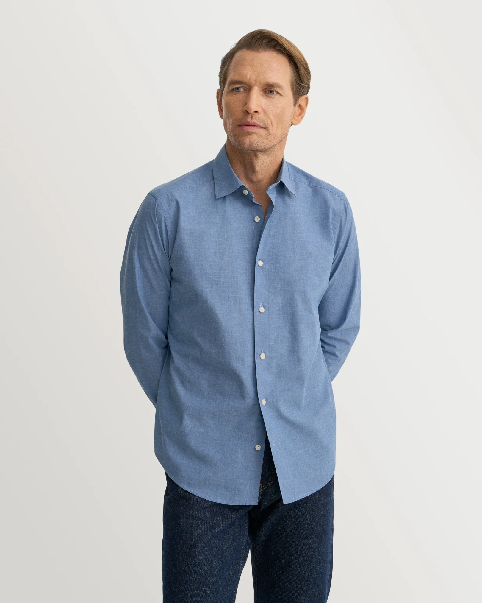 Eton - solid chambray shirt spread rounded single casual fit