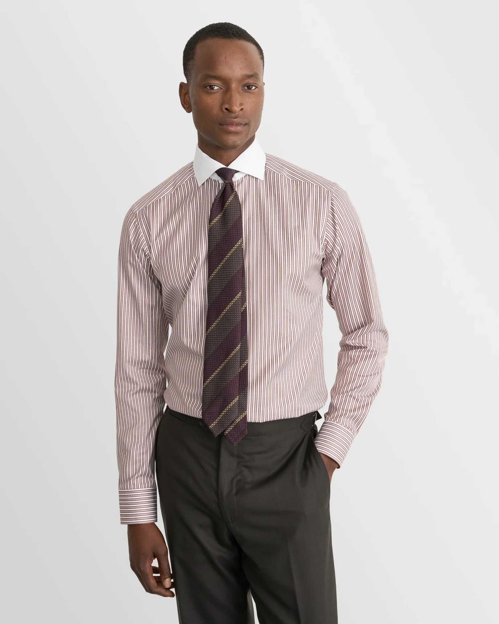 Eton - red white collar striped signature twill shirt