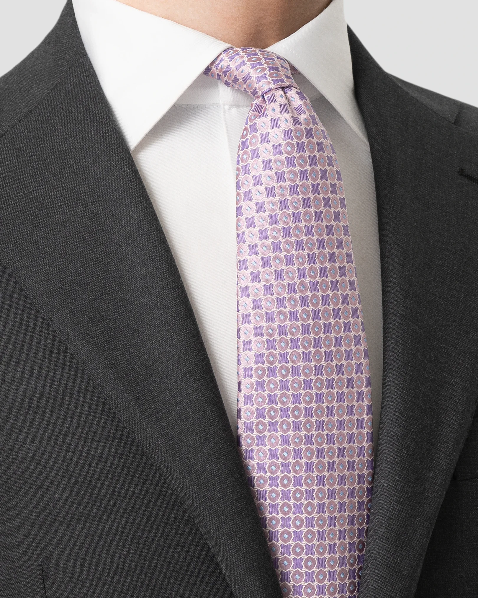 Eton - light purple geometrical woven silk tie