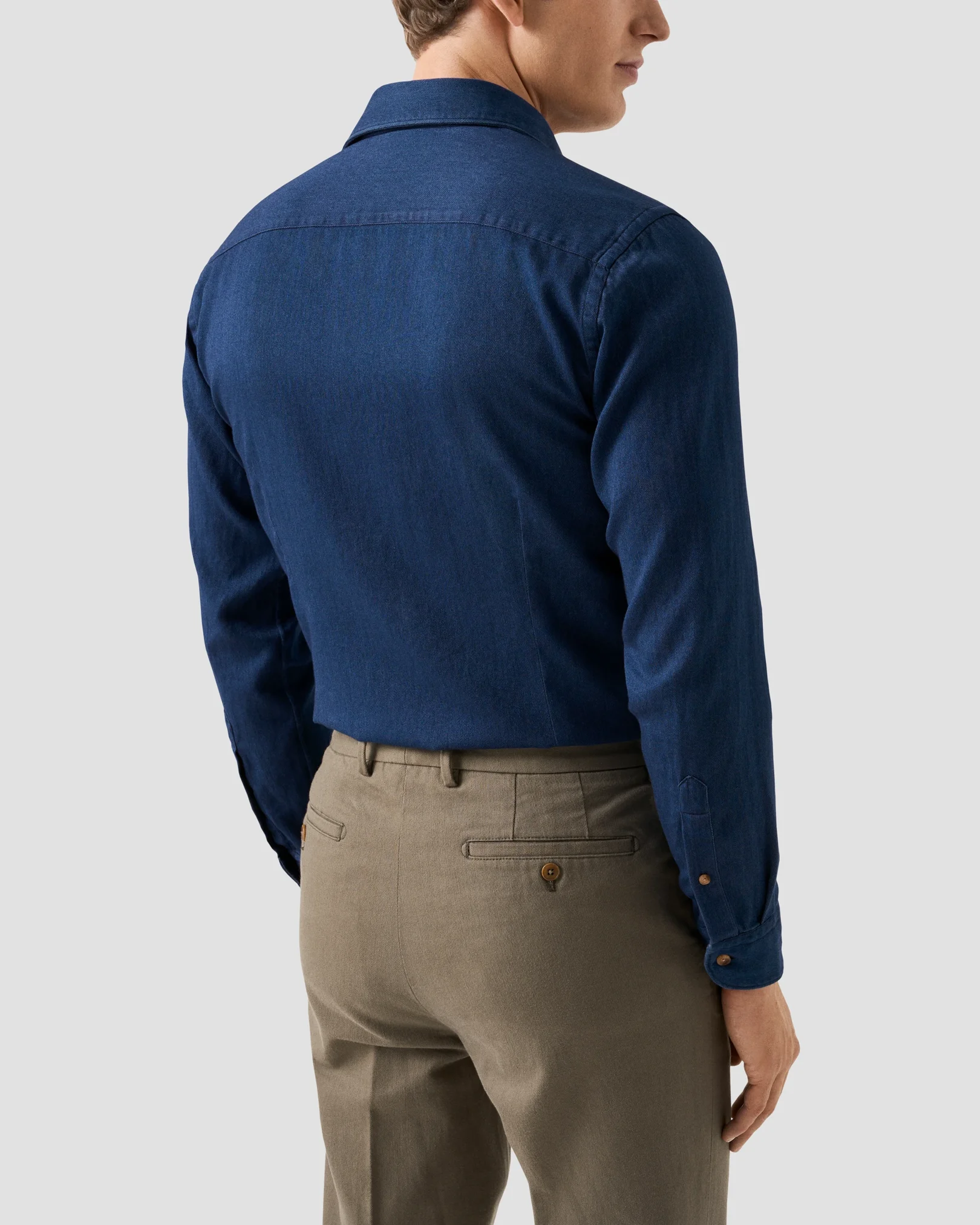 Eton - navy blue solid satin indigo shirt